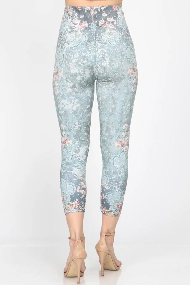 B4291N Capri/Short High waist Leggings with Lily Pad Floral Sublimation Print