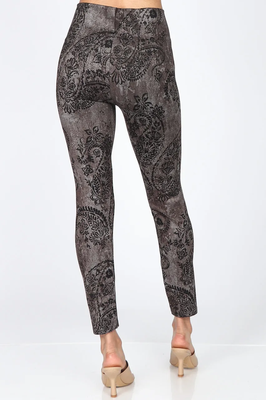 B4292CR High Waist Leggings with Paisley Motif Pattern