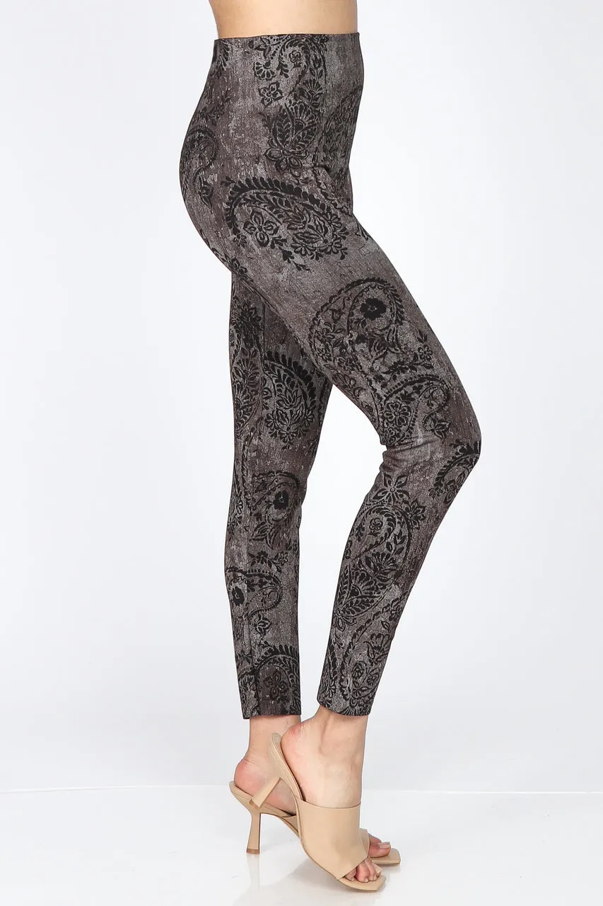 B4292CR High Waist Leggings with Paisley Motif Pattern