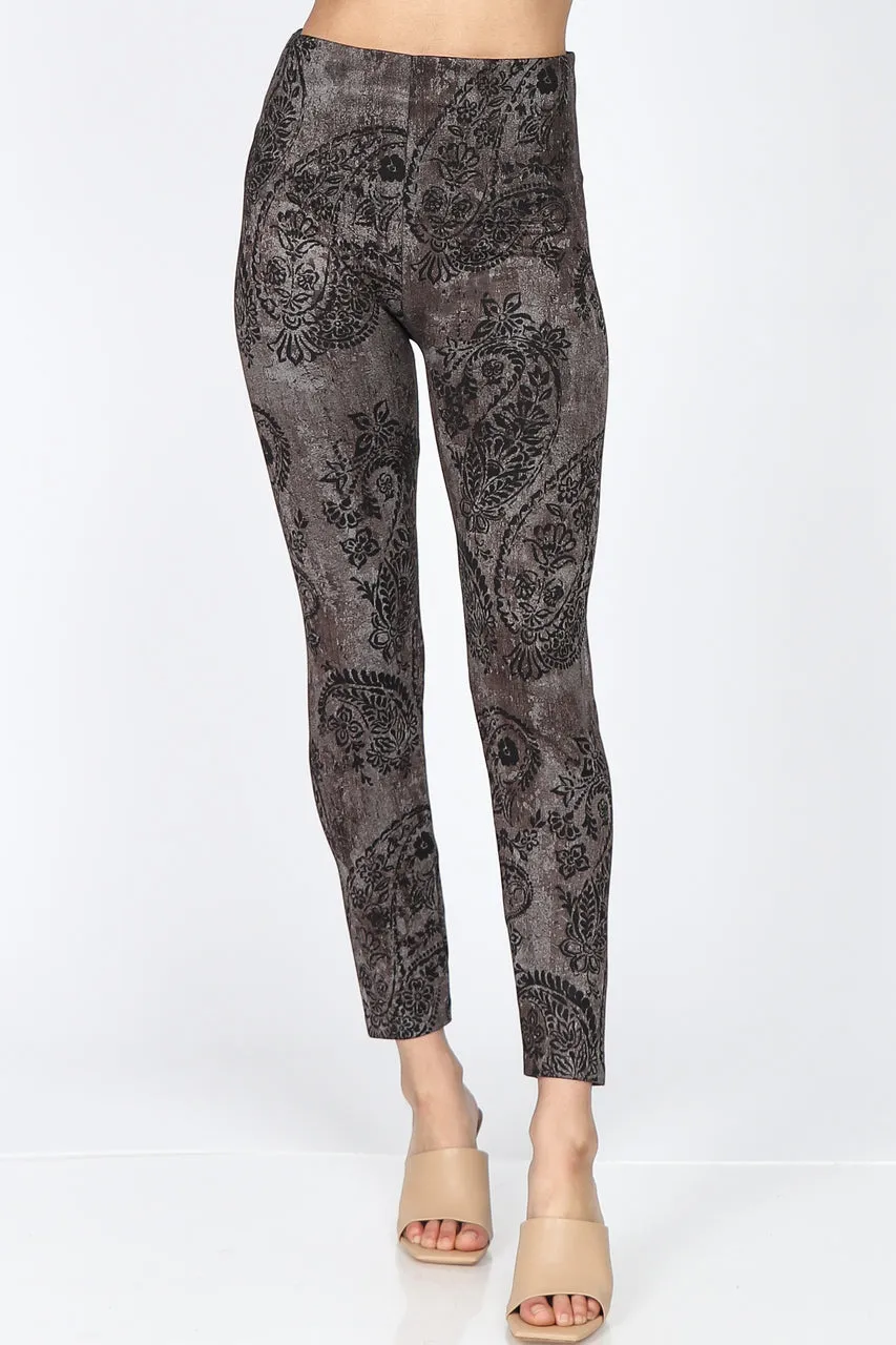 B4292CR High Waist Leggings with Paisley Motif Pattern