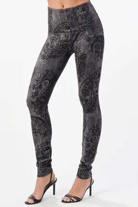 B4292CR High Waist Leggings with Paisley Motif Pattern