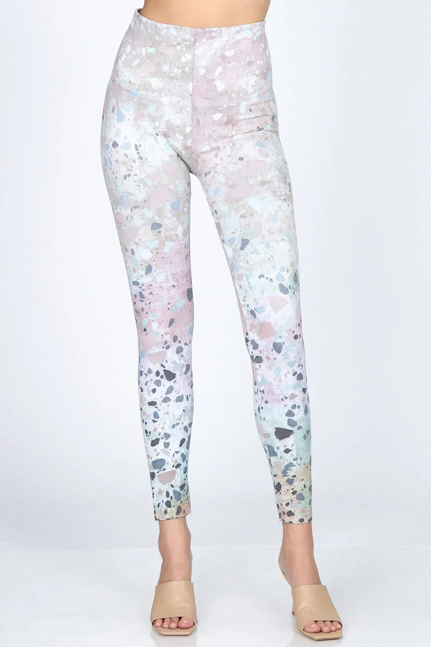 B4292EE High Waist Full Length Legging Multicolor Terrazzo