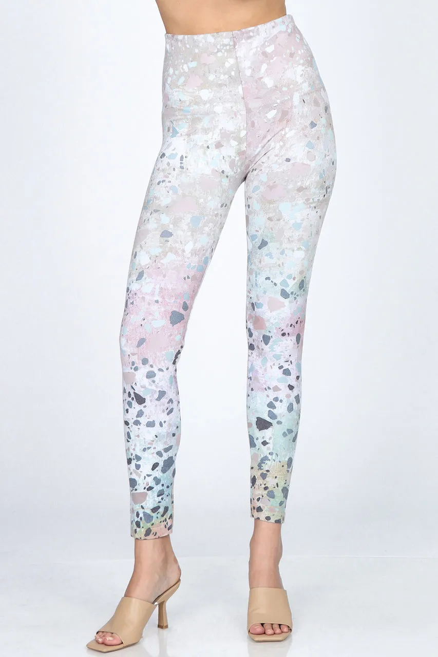 B4292EE High Waist Full Length Legging Multicolor Terrazzo