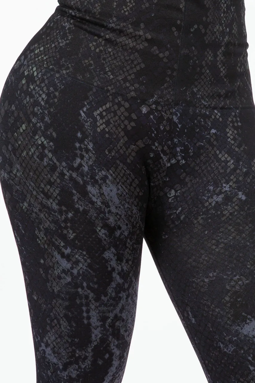 B4292EZ High Waist Sublimation Full Length Animal Print Leggings - Steel