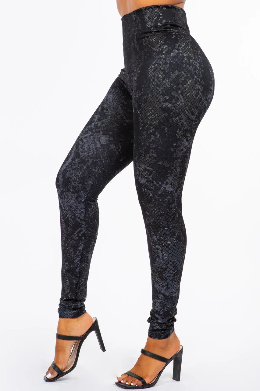 B4292EZ High Waist Sublimation Full Length Animal Print Leggings - Steel