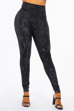 B4292EZ High Waist Sublimation Full Length Animal Print Leggings - Steel