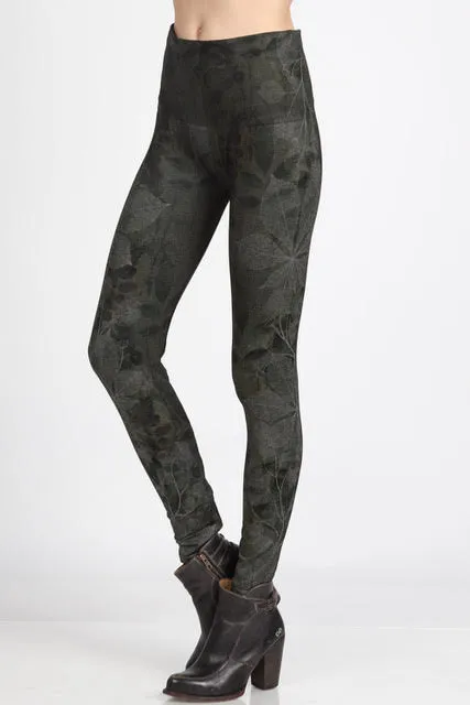 B4437L High Waist Full Length Legging w/Forest Print