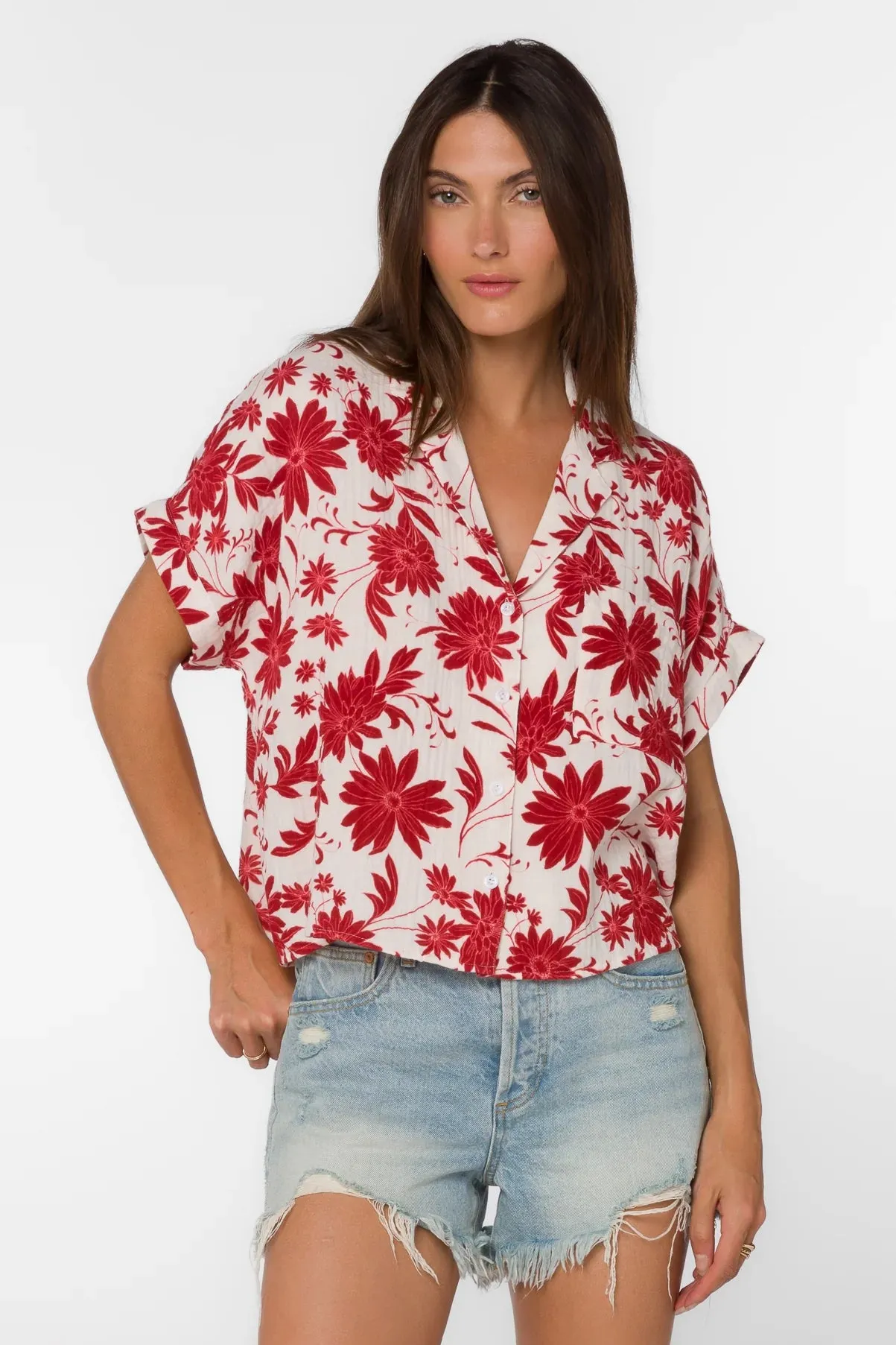 Band Red Floral Top