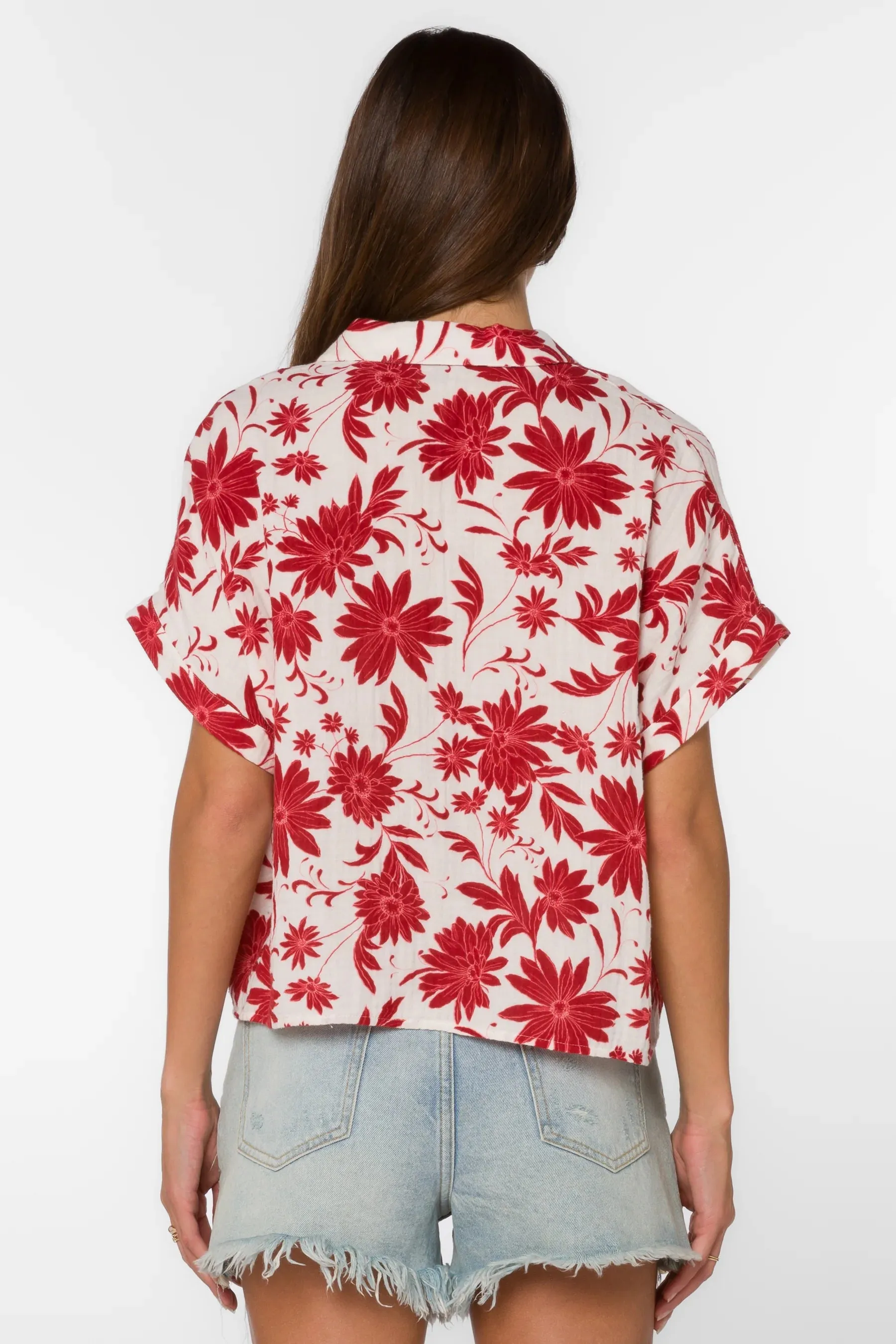 Band Red Floral Top