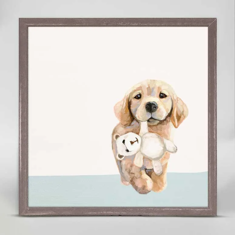 Best Friend - Pup With Teddy Bear Mini Framed Canvas