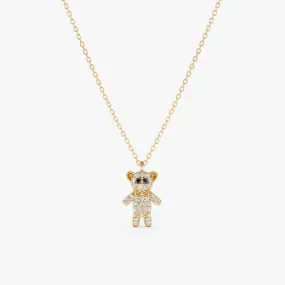 Black & White Diamond Teddy Bear Necklace, Teddy