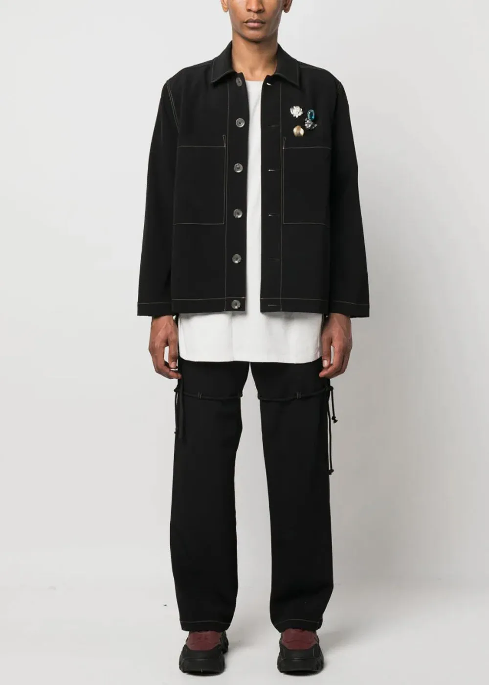 Black Assorted Pin-Detail Shirt Jacket