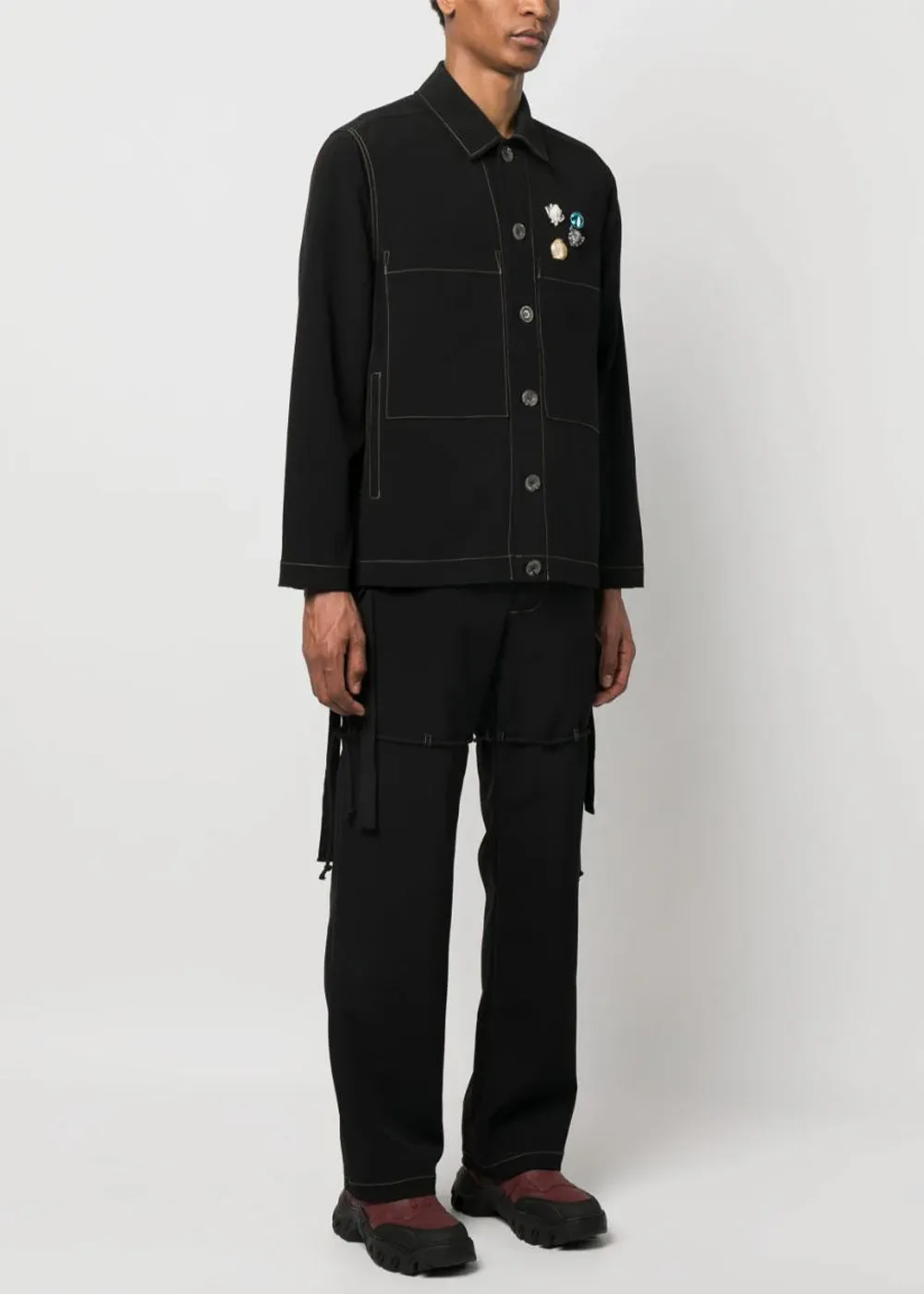 Black Assorted Pin-Detail Shirt Jacket