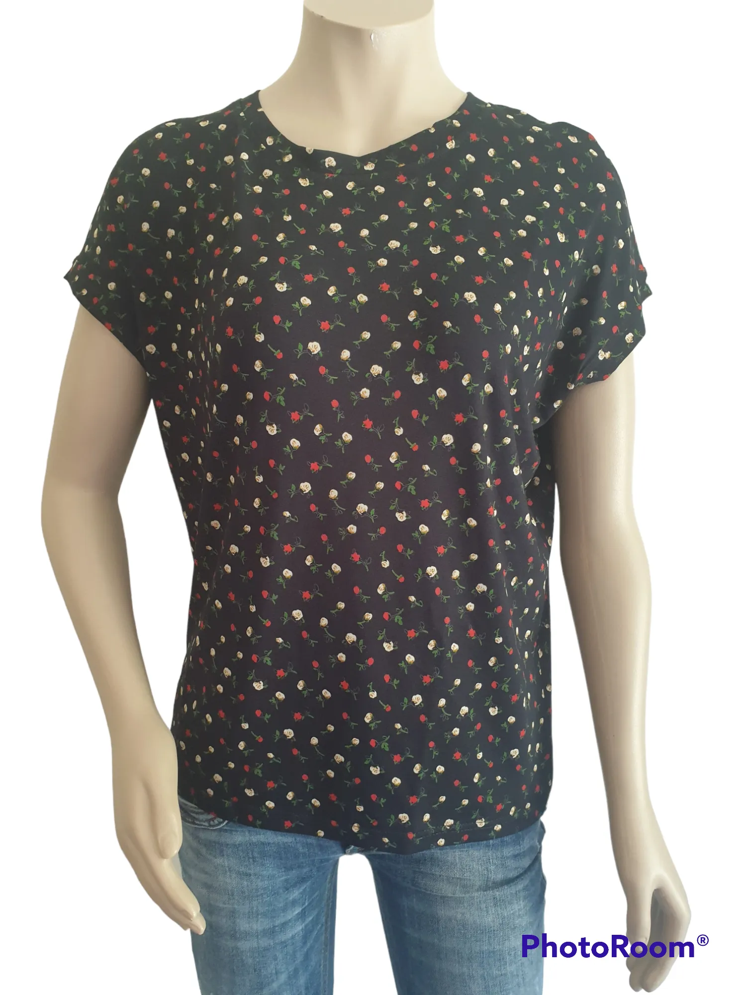 Black Floral Slouchy Tee