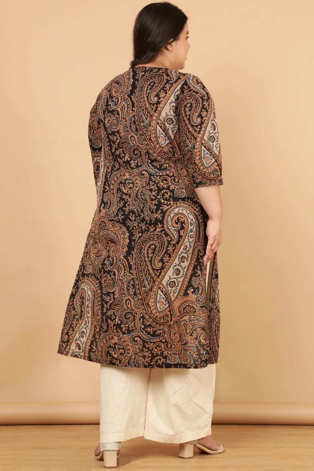 Black Paisley Print Cotton Kurta