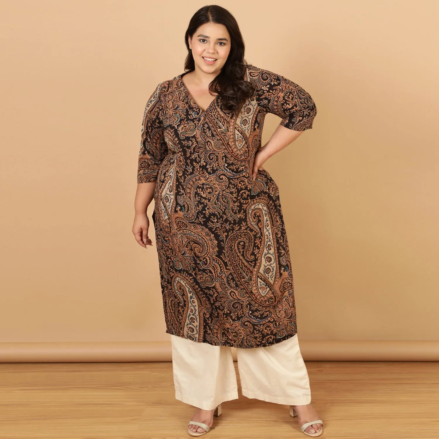 Black Paisley Print Cotton Kurta