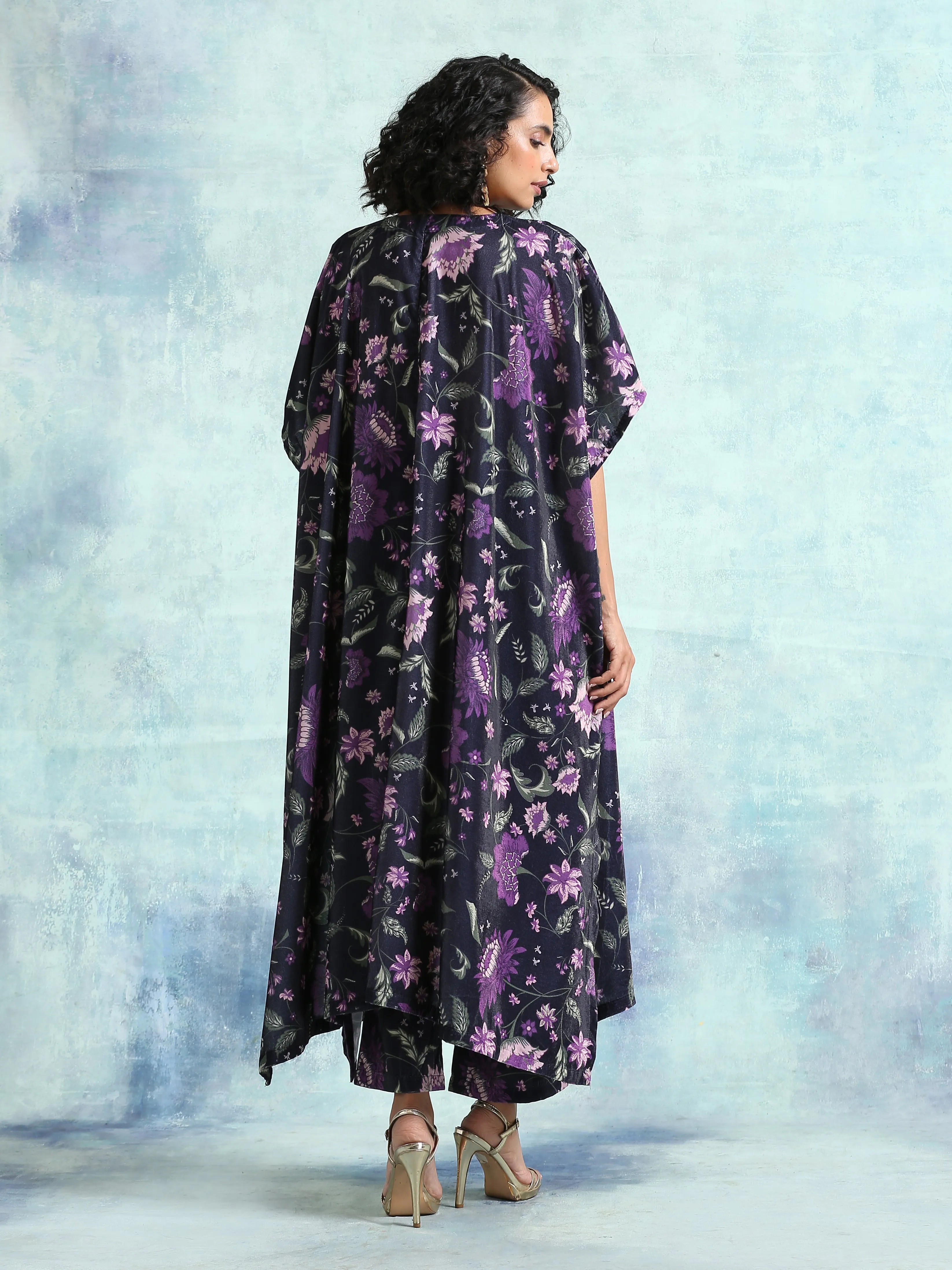 Black Printed Velvet Kaftan Kurta