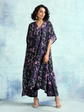 Black Printed Velvet Kaftan Kurta