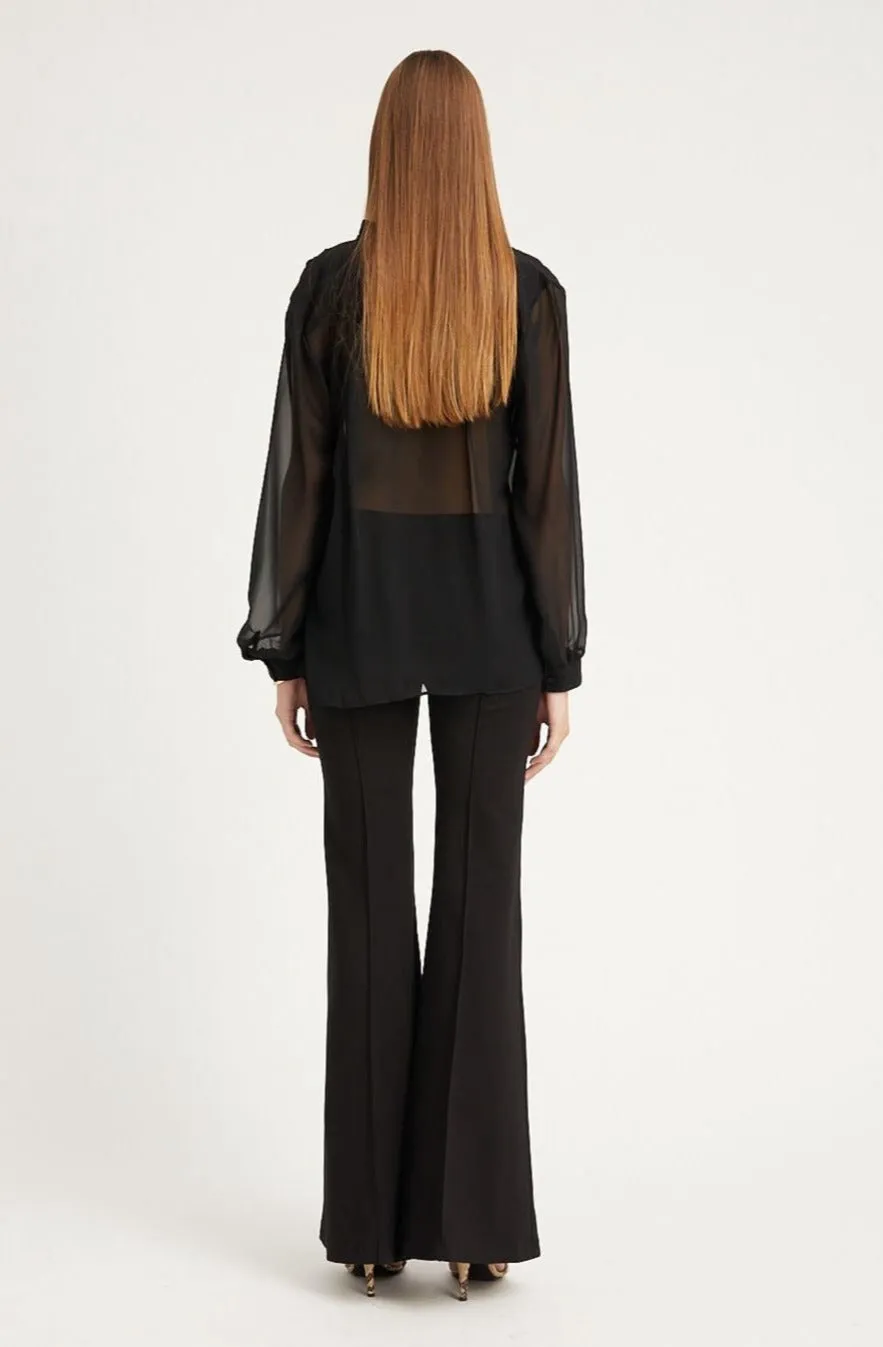 Black Ultra Flare Pants with Pintucks