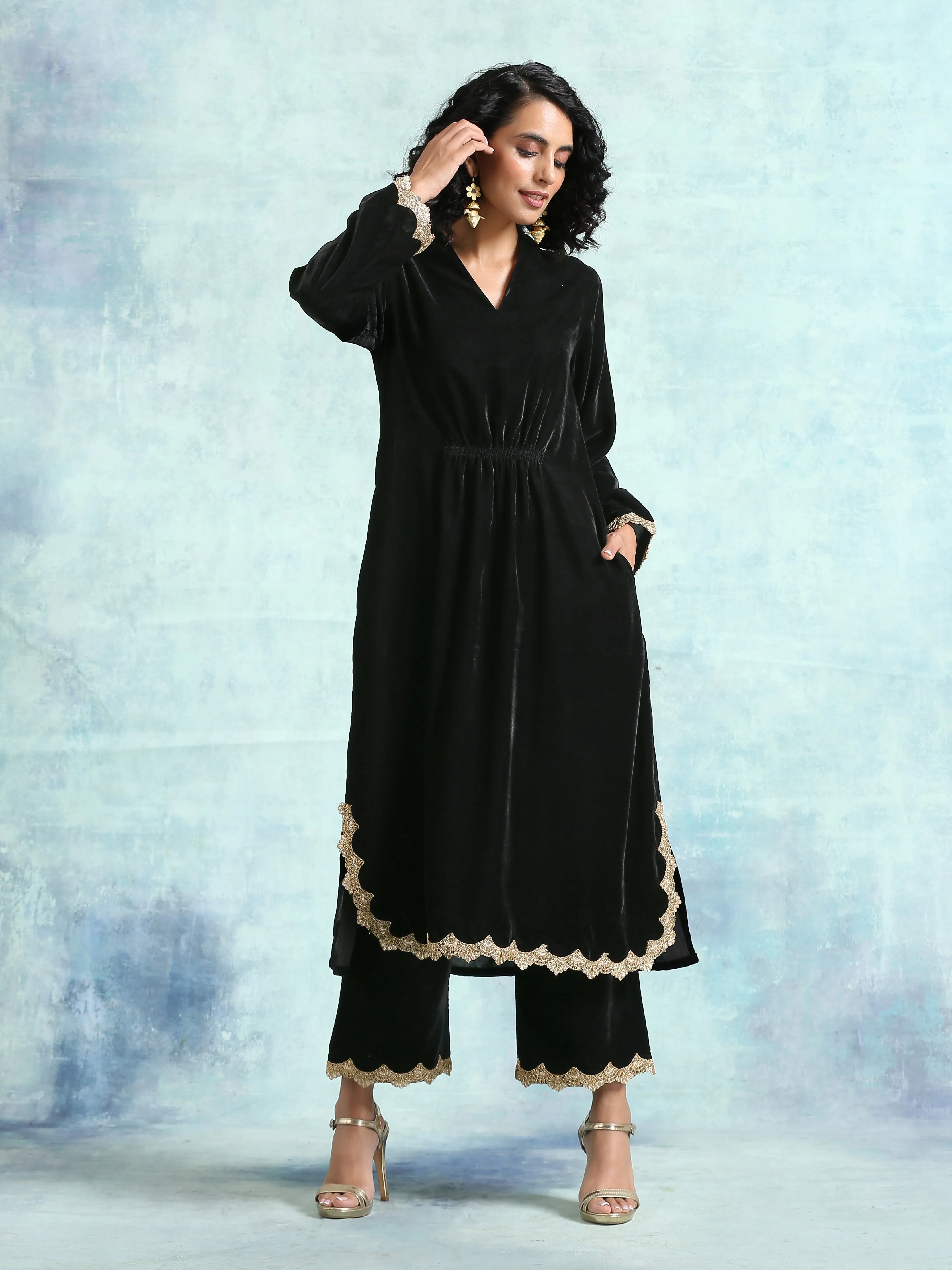 Black Velvet Lace Kurta