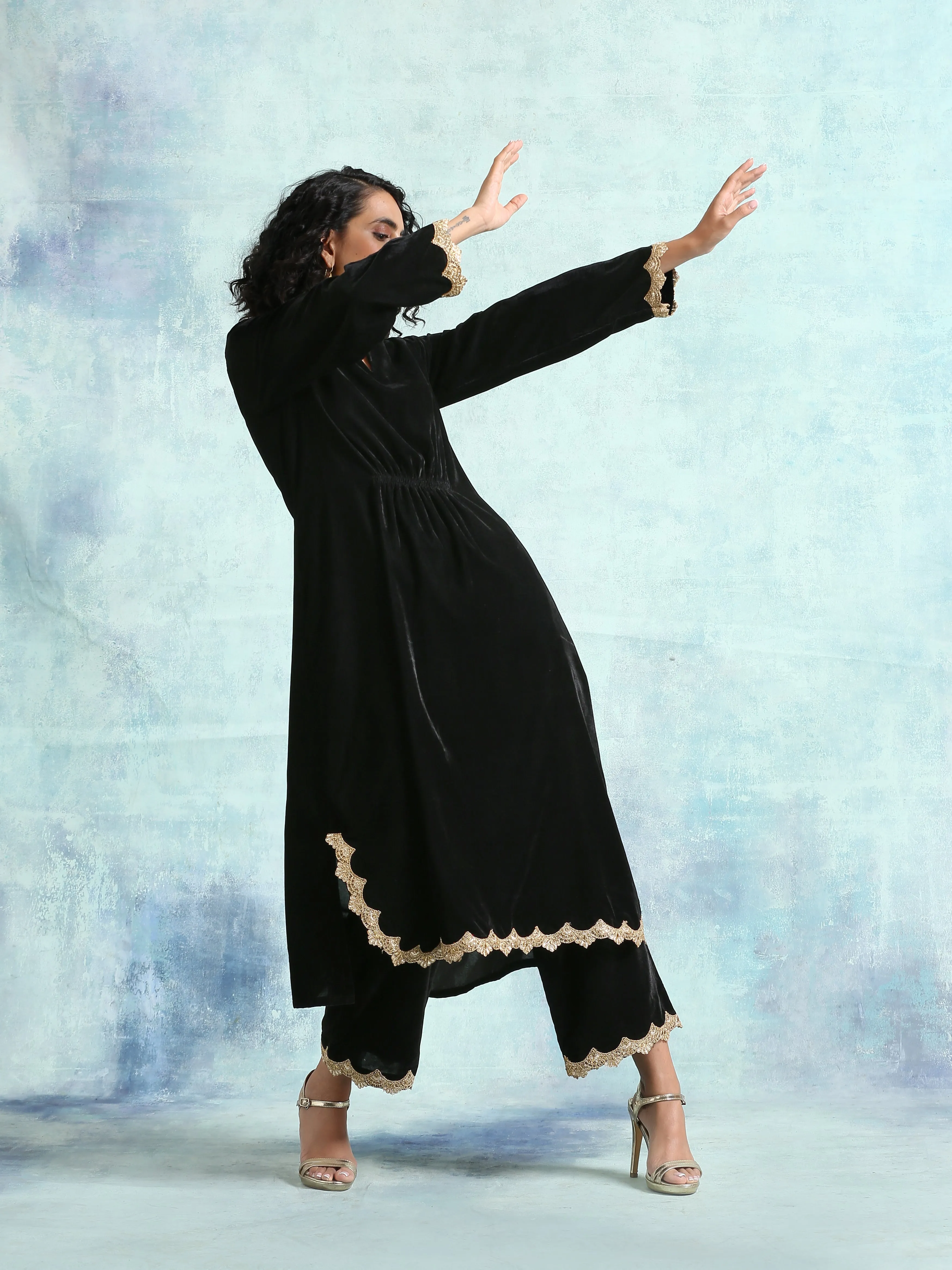 Black Velvet Lace Kurta