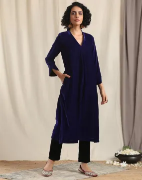 Blue Velvet Slit Kurta