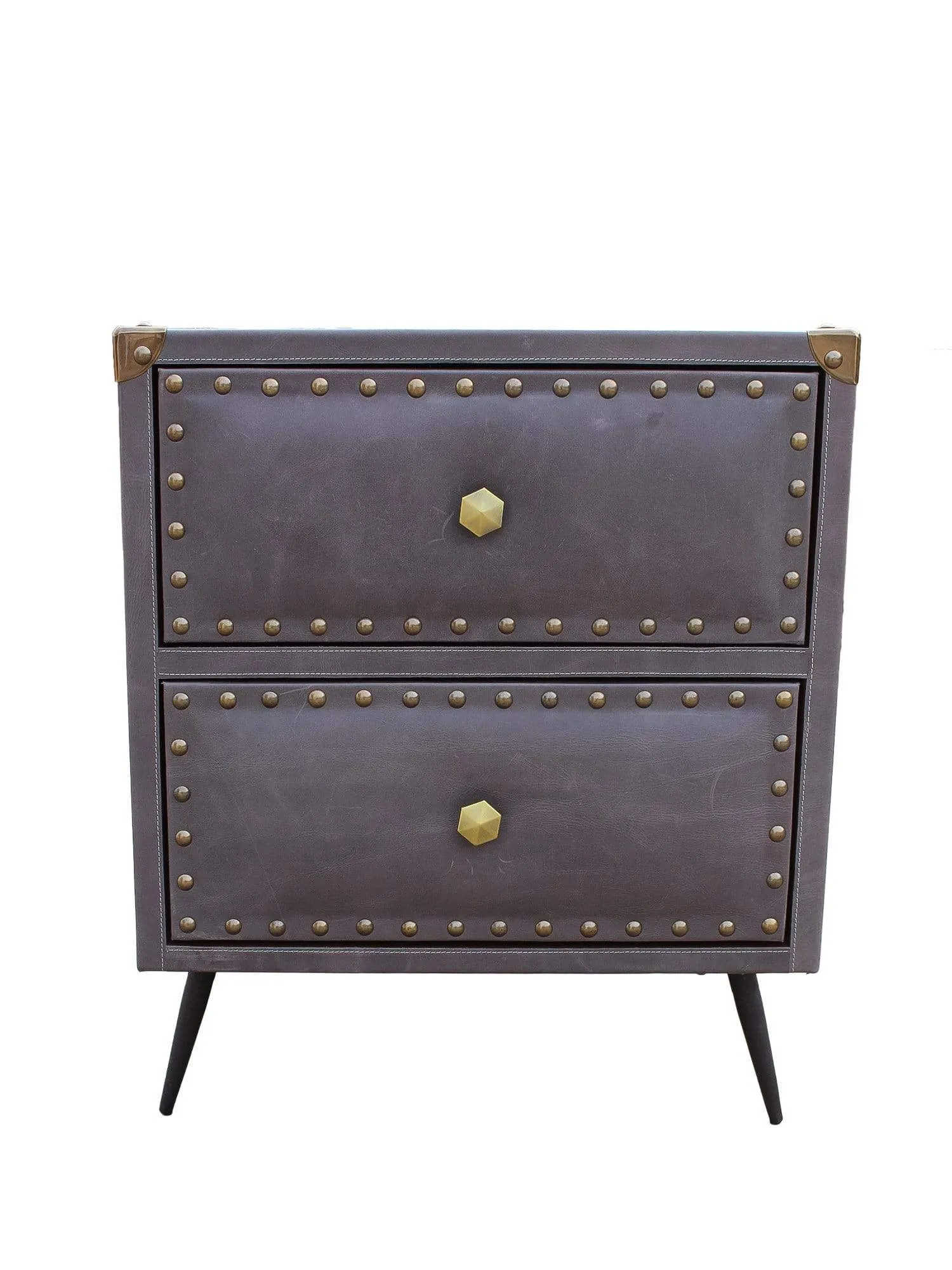 BROOKLYN - TWO DRAWER LEATHER SIDE TABLE