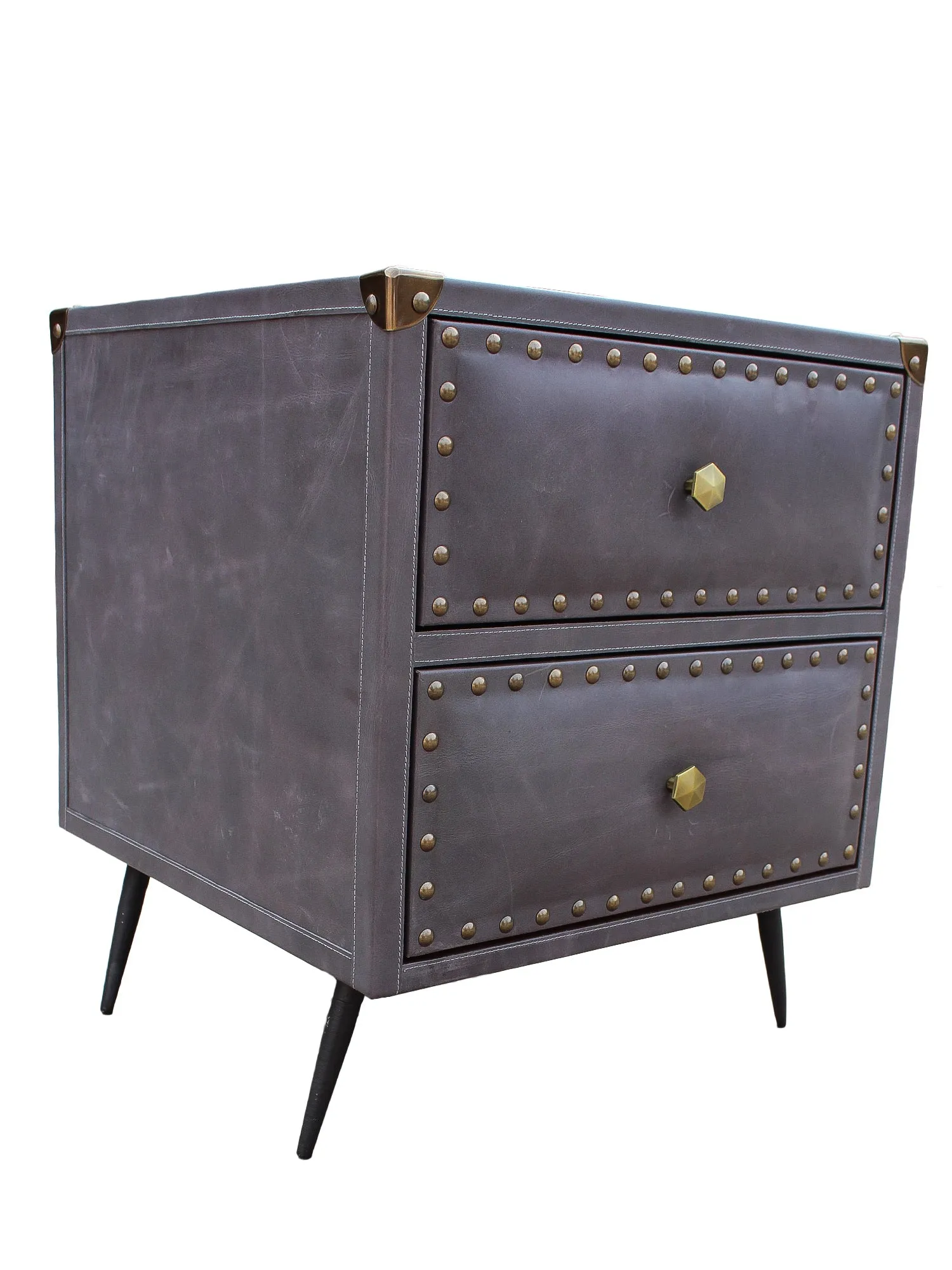 BROOKLYN - TWO DRAWER LEATHER SIDE TABLE