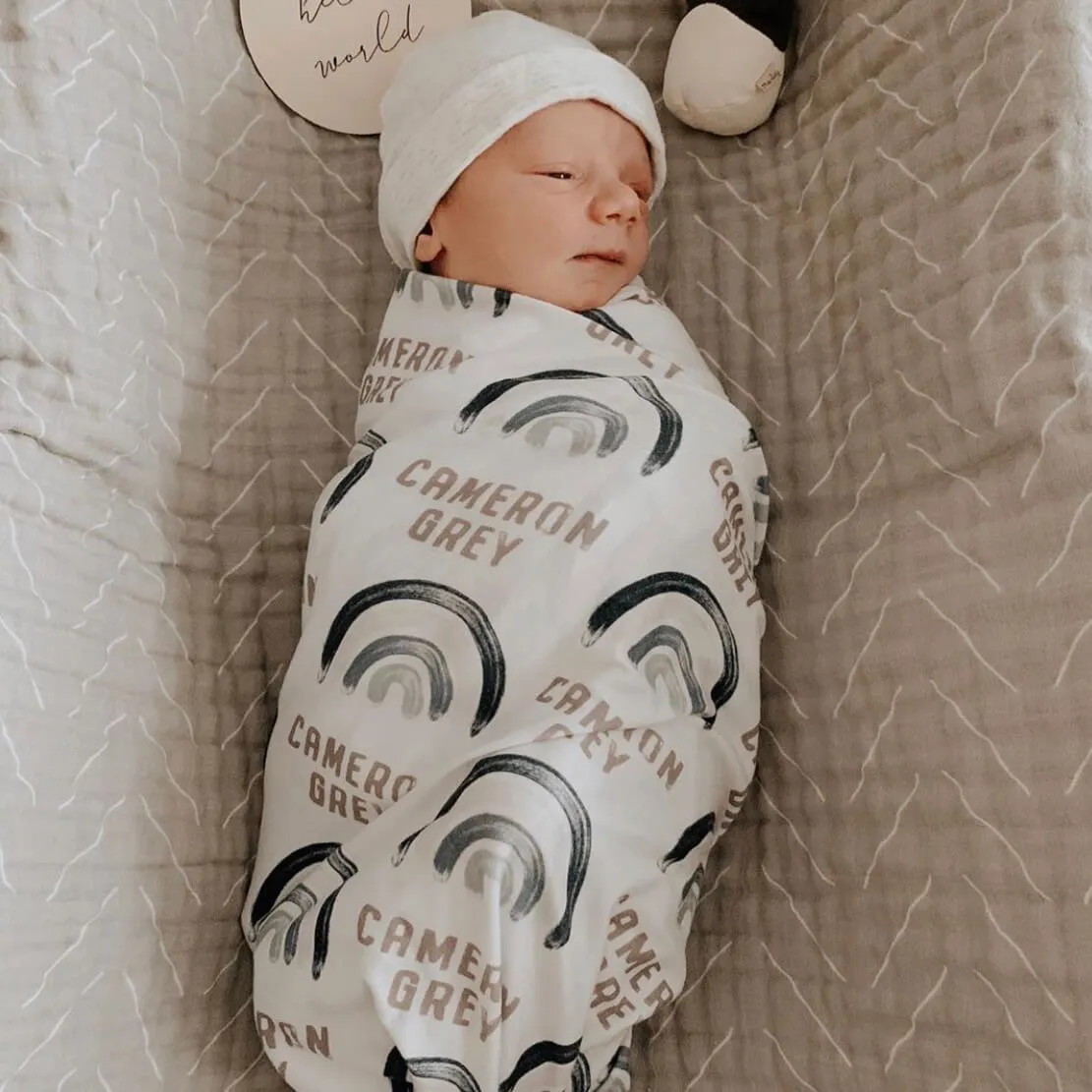 Brooks' Blue Rainbow Personalized Swaddle Blanket