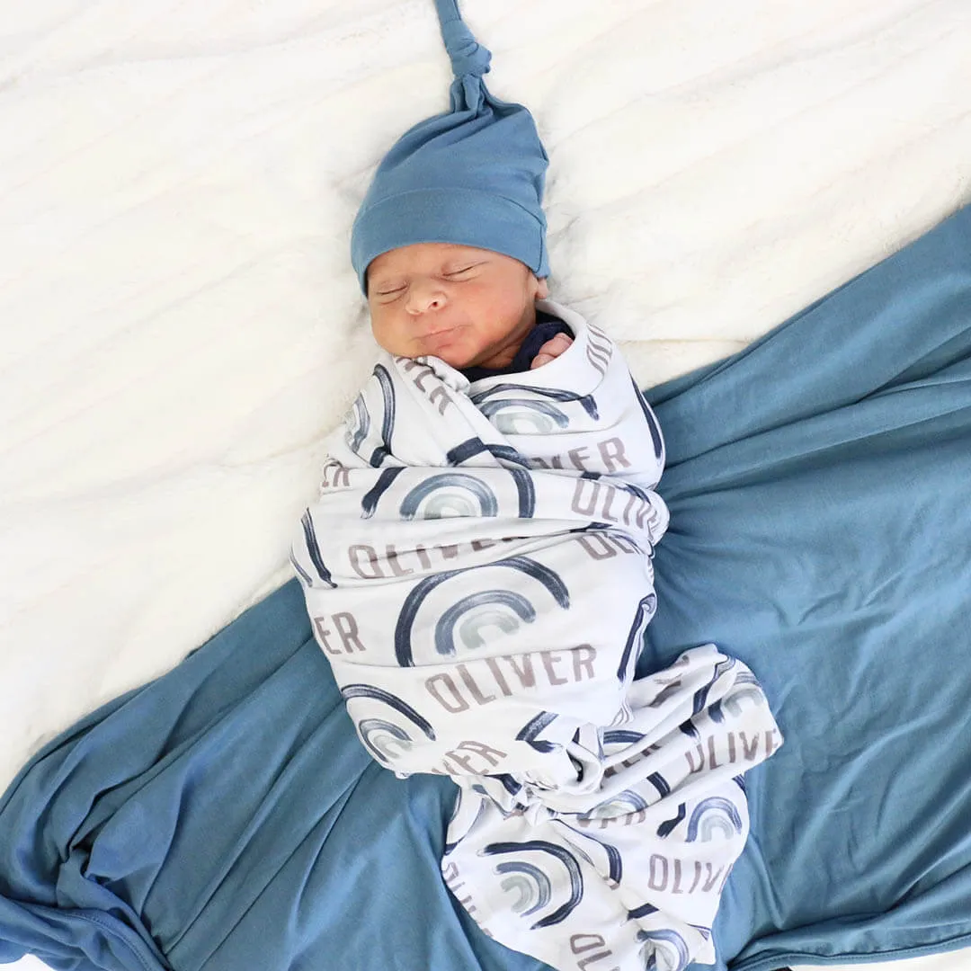 Brooks' Blue Rainbow Personalized Swaddle Blanket