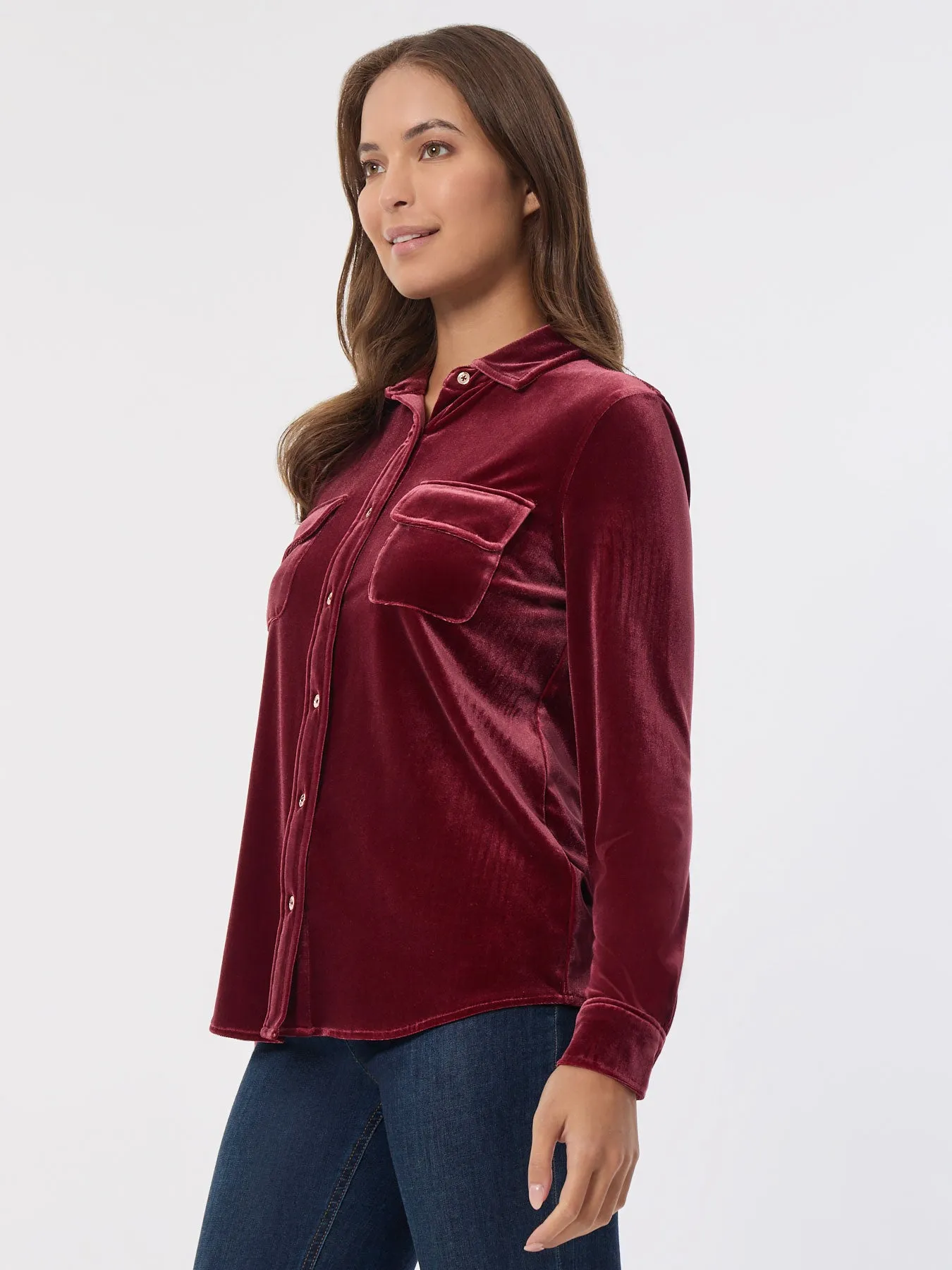 Button-Front Velour Utility Shirt