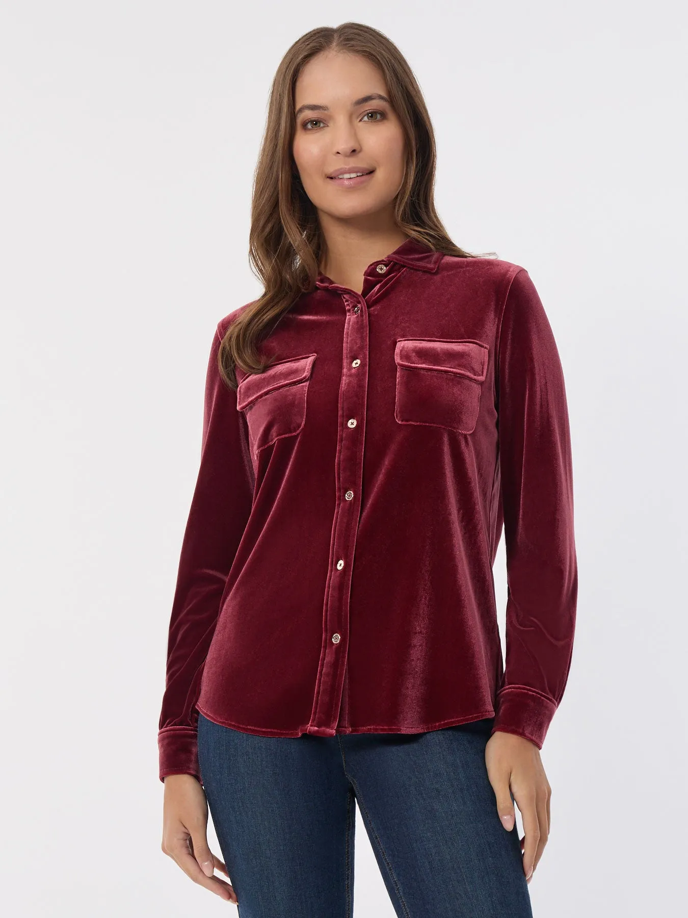 Button-Front Velour Utility Shirt