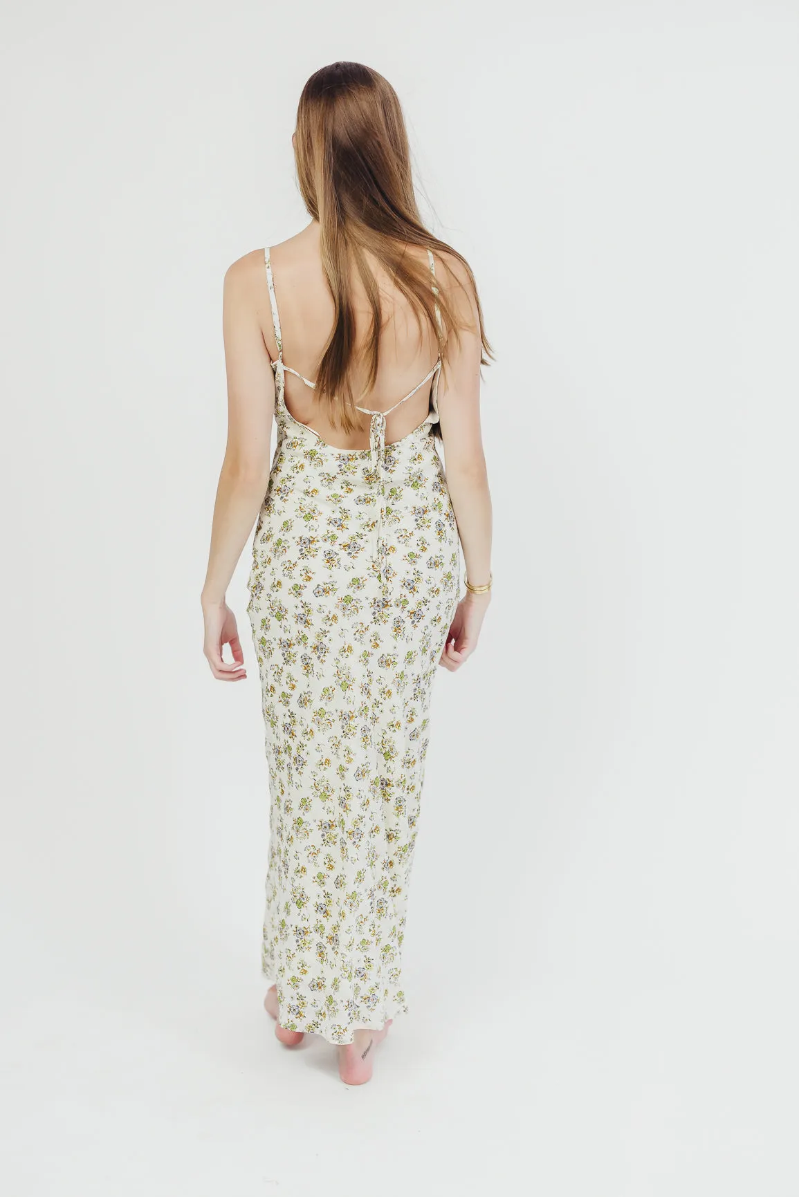 Cameron Tie-Back Maxi Dress in Cream Floral