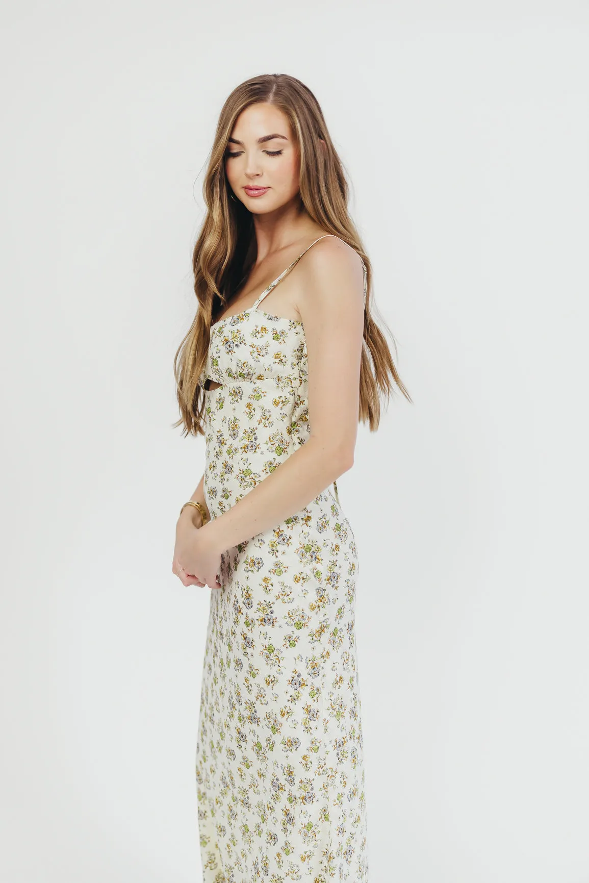 Cameron Tie-Back Maxi Dress in Cream Floral