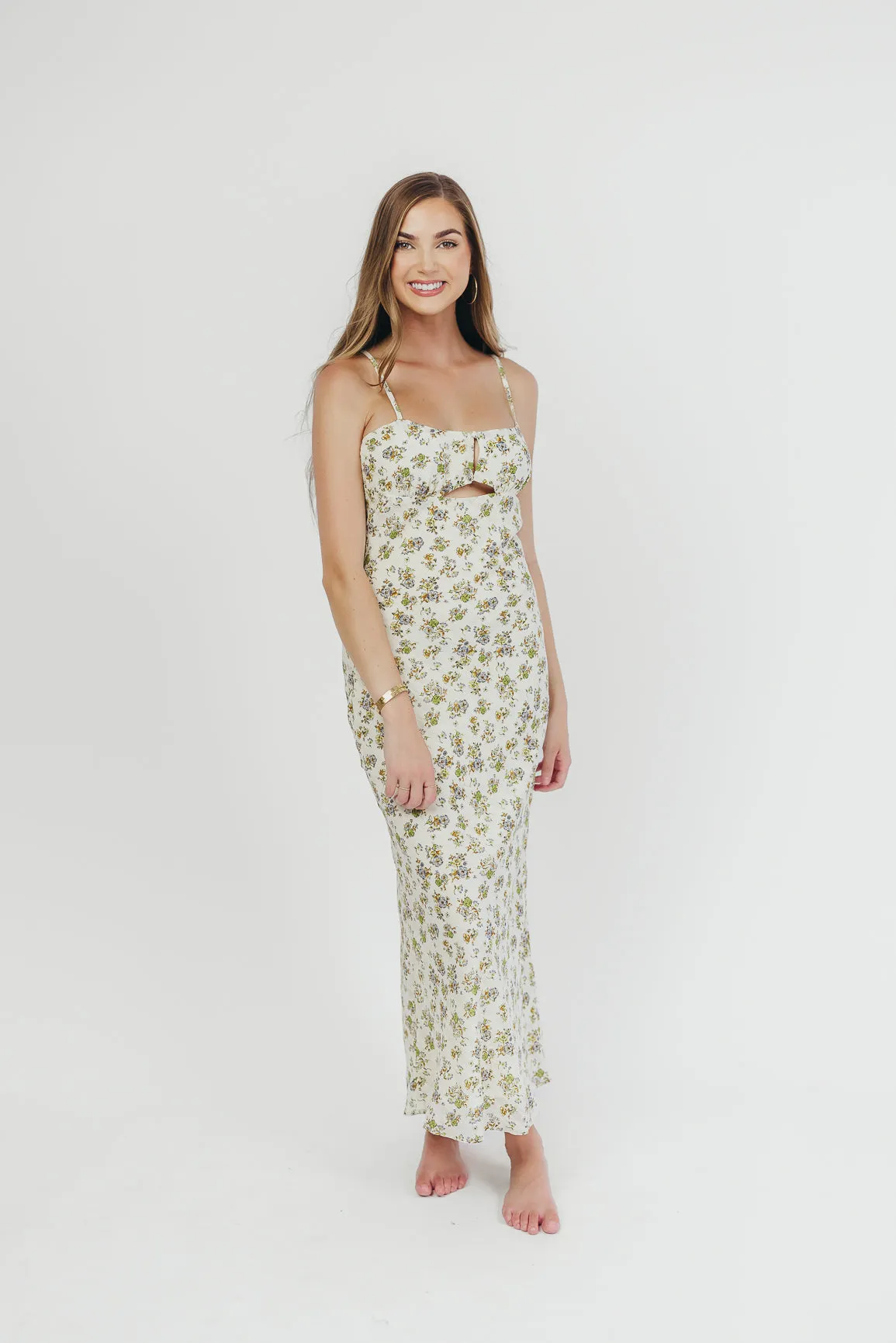 Cameron Tie-Back Maxi Dress in Cream Floral