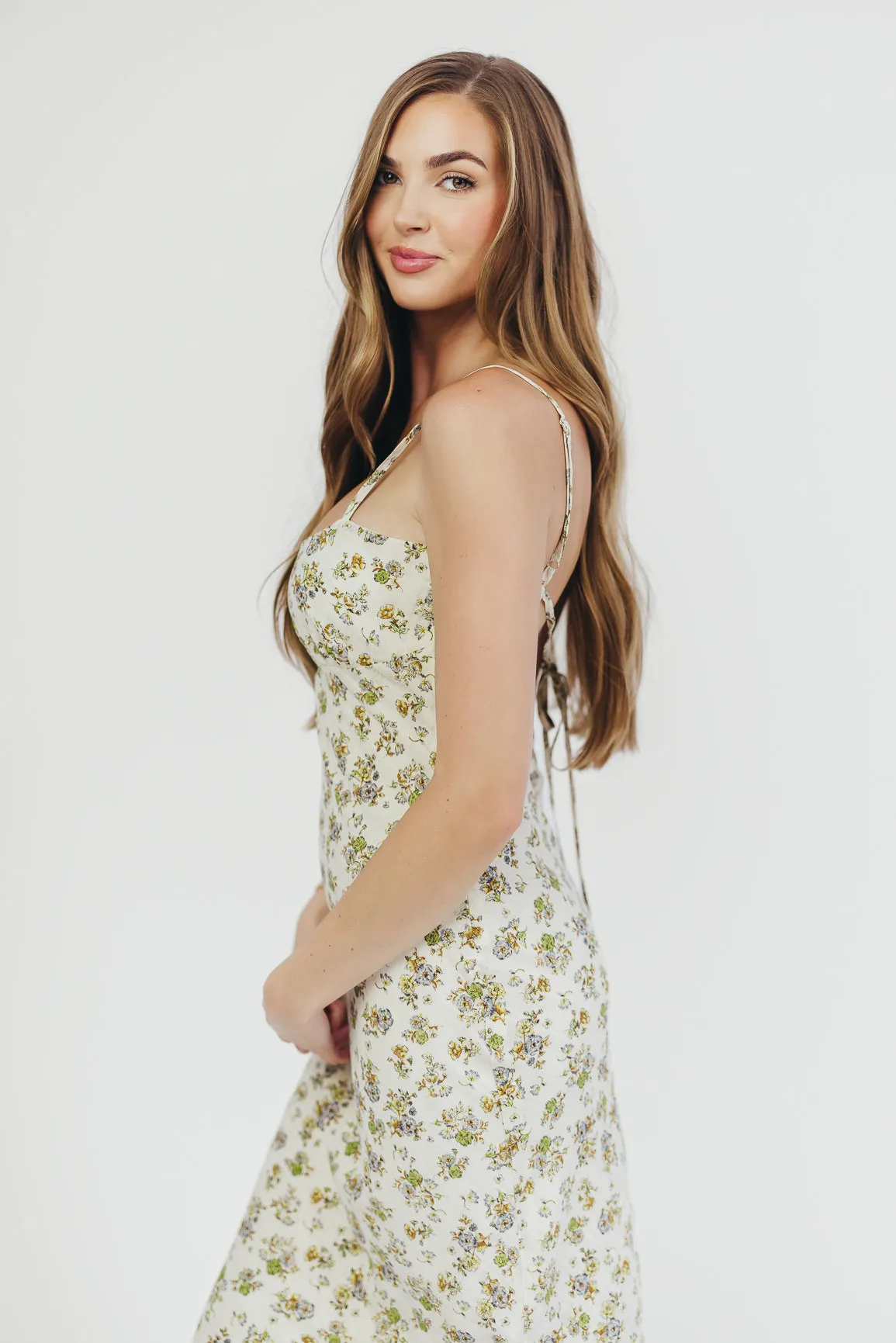 Cameron Tie-Back Maxi Dress in Cream Floral