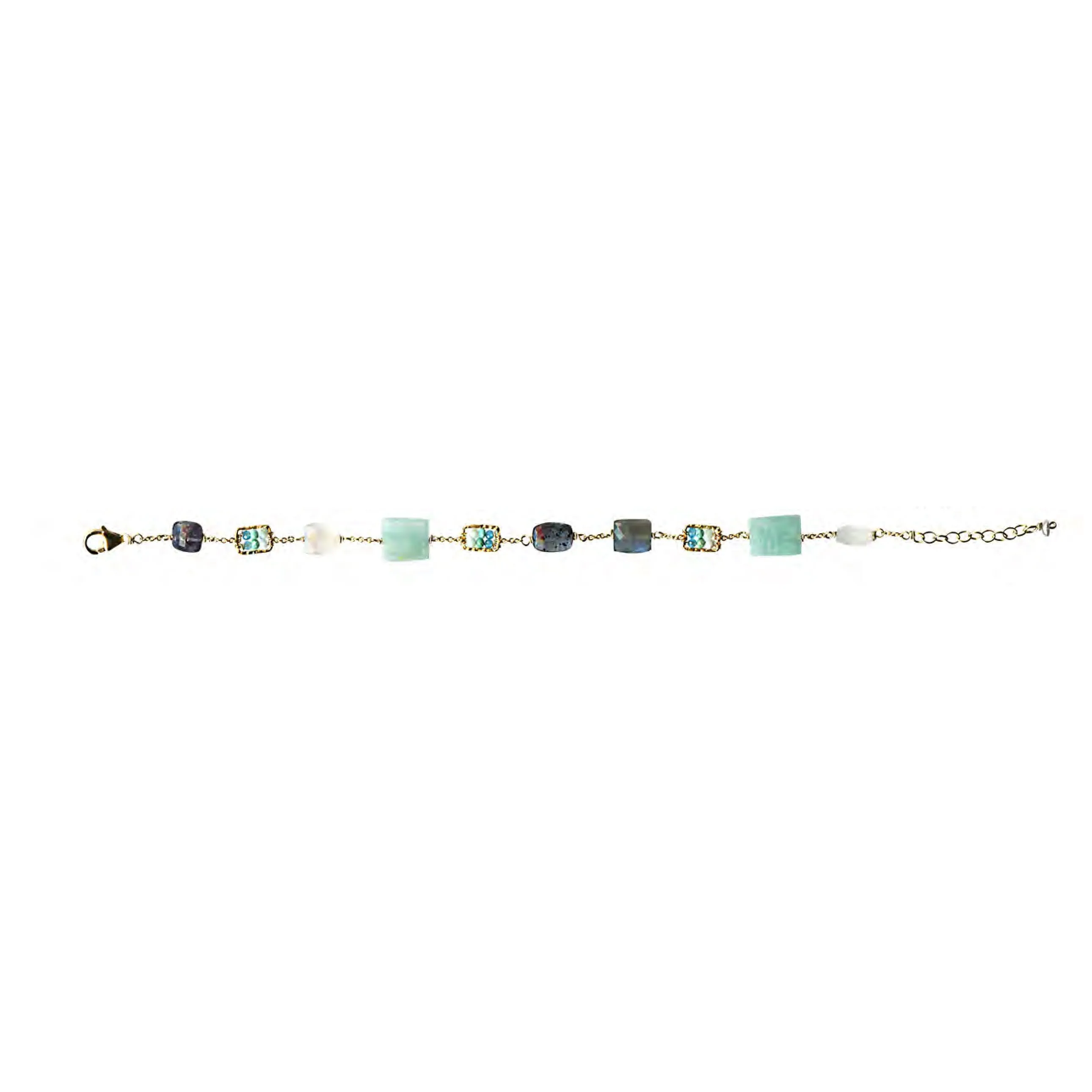 Capri Bracelet 4705 F with Larimar Turquoise Apatite Labradorite Moonstone Kyanite Dark Amazonite and Light Amazonite by Michelle Pressler