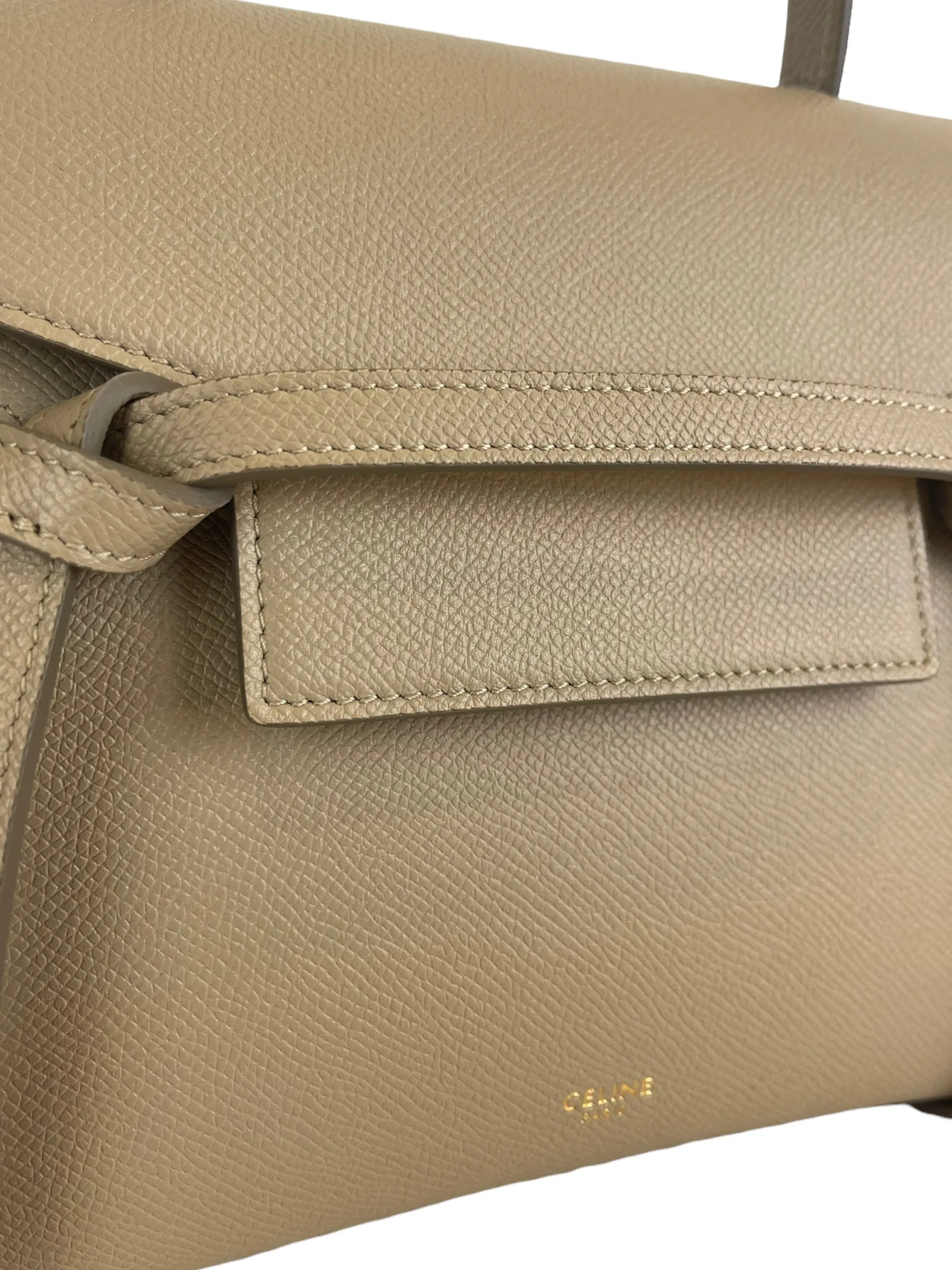 Celine Taupe Textured Calfskin Leather "Nano Belt" Bag