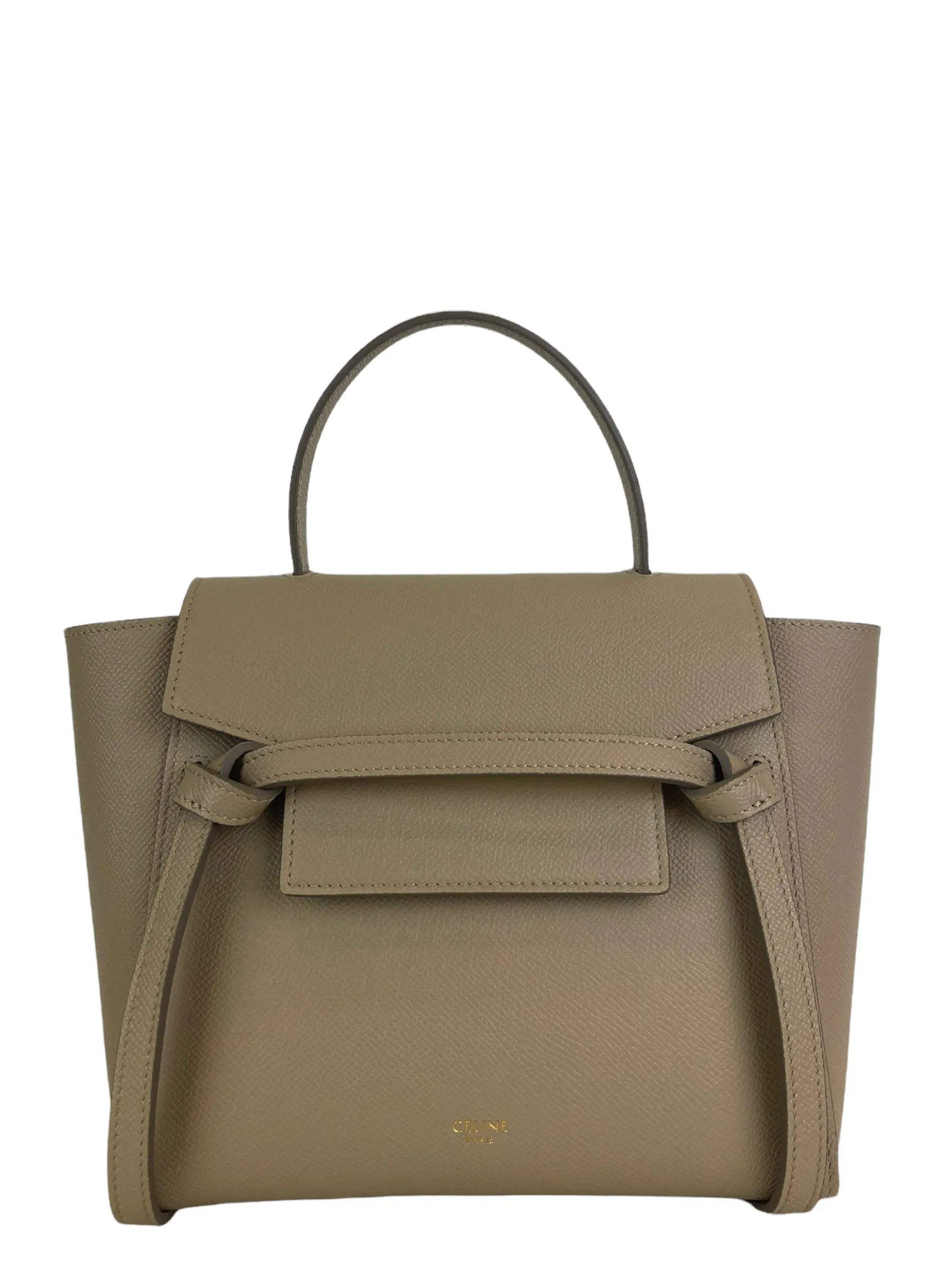 Celine Taupe Textured Calfskin Leather "Nano Belt" Bag