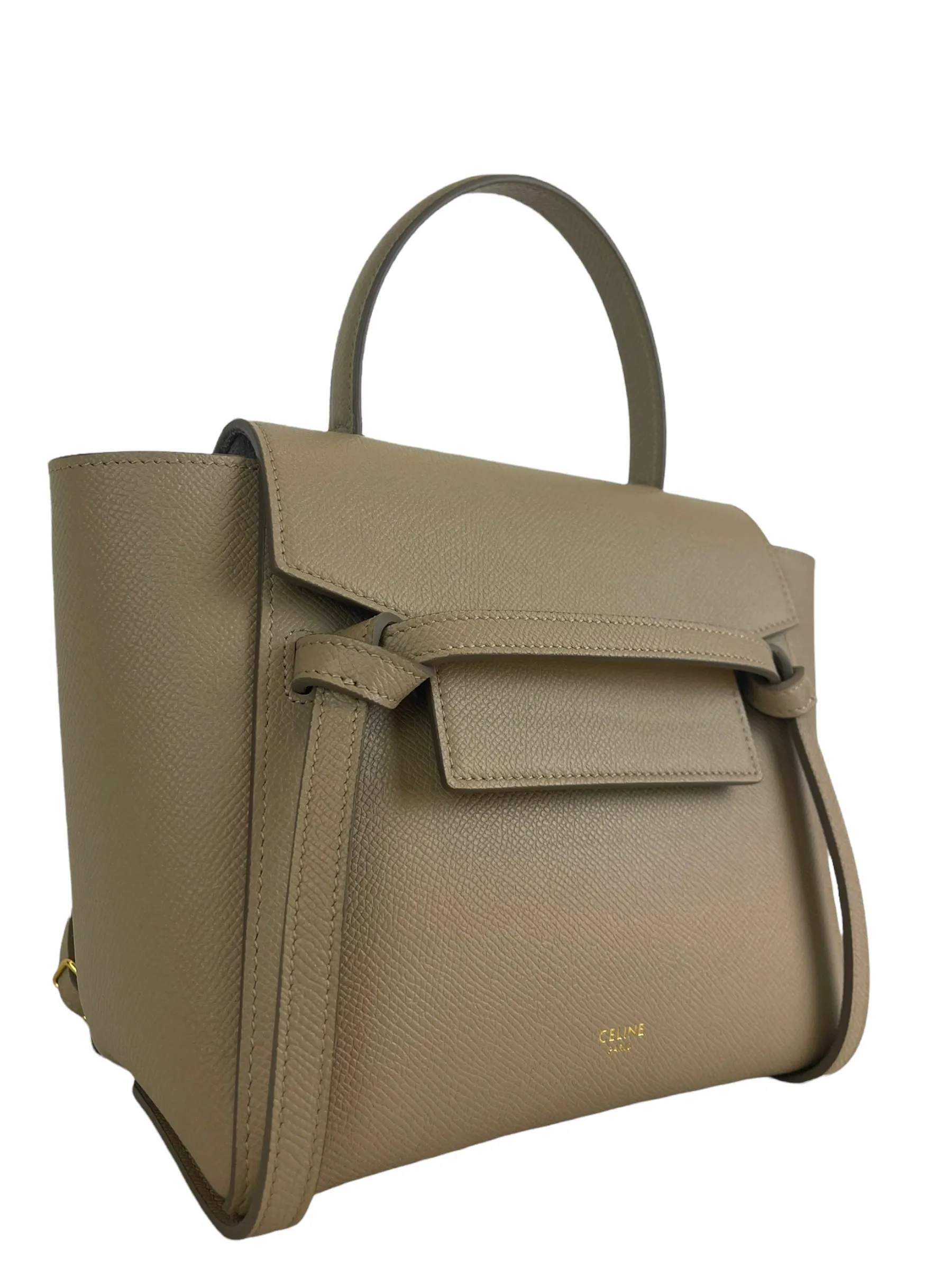 Celine Taupe Textured Calfskin Leather "Nano Belt" Bag