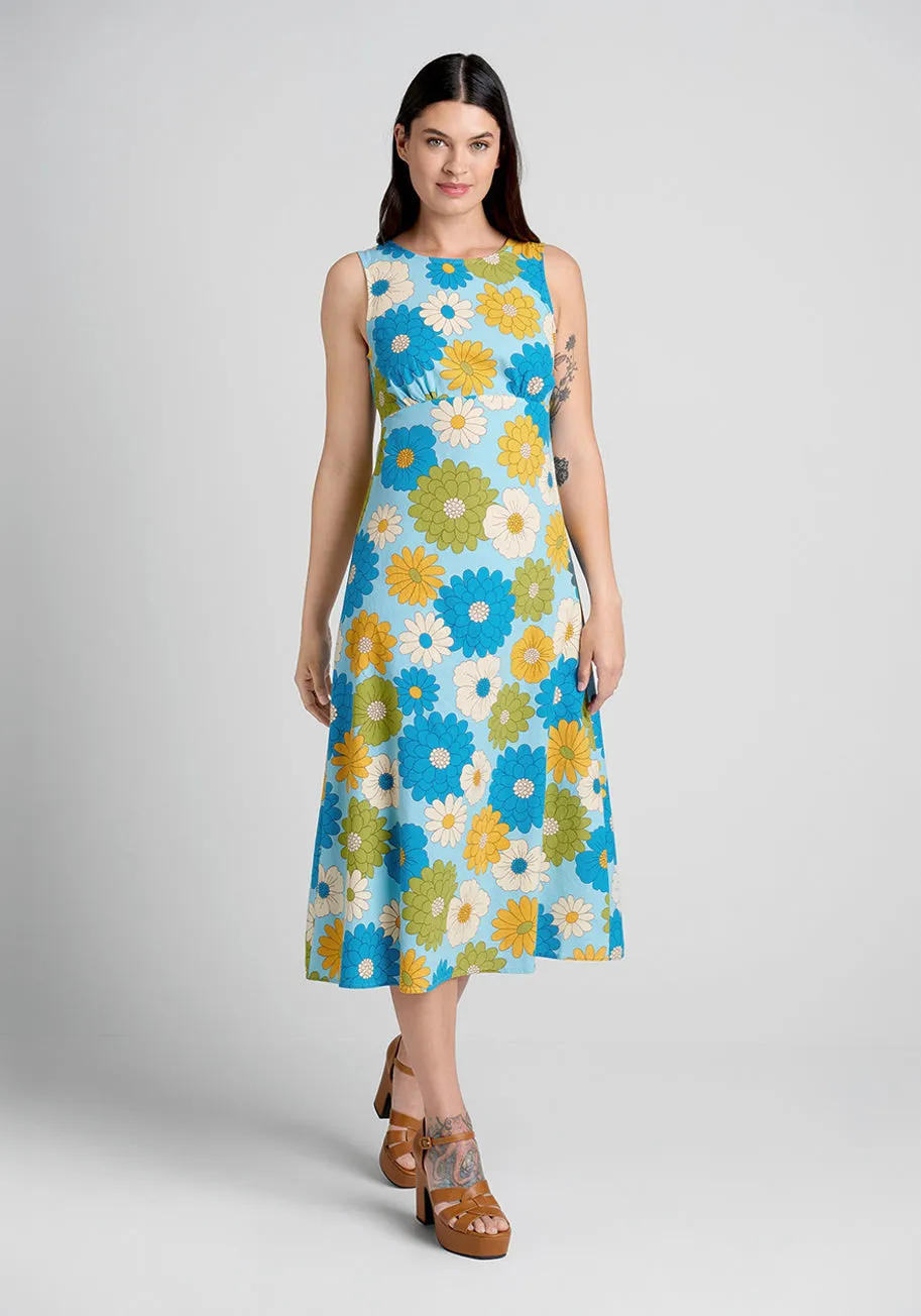 Clear Blue Sky Garden Midi Dress