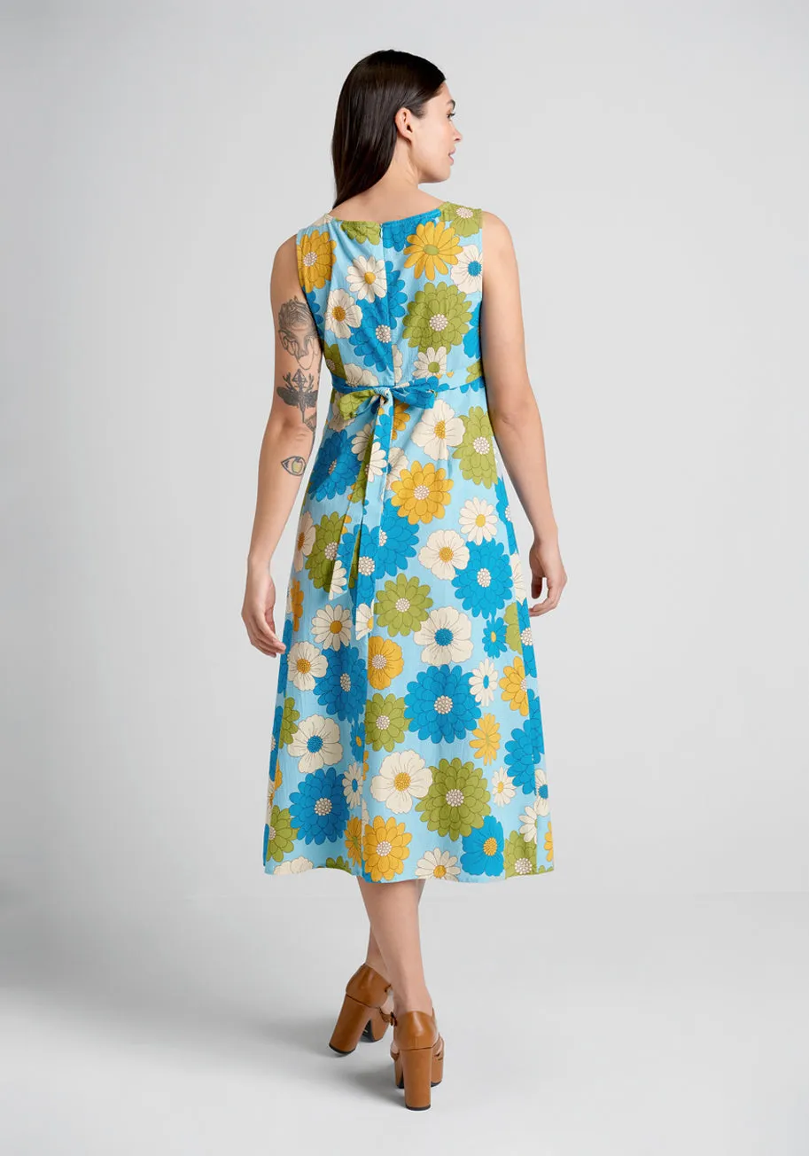 Clear Blue Sky Garden Midi Dress