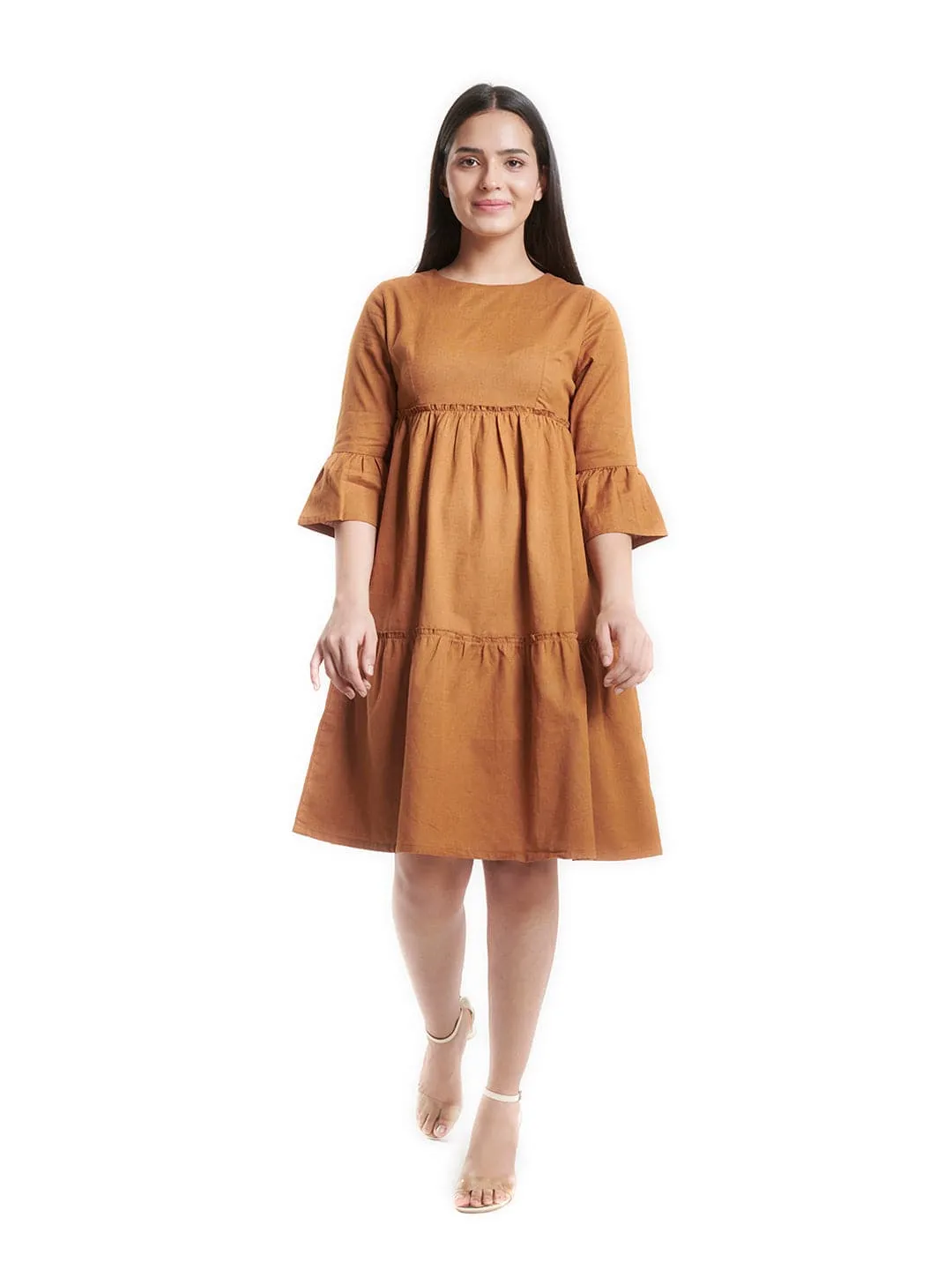 Cotton Tiered Dress - Mustard Yellow