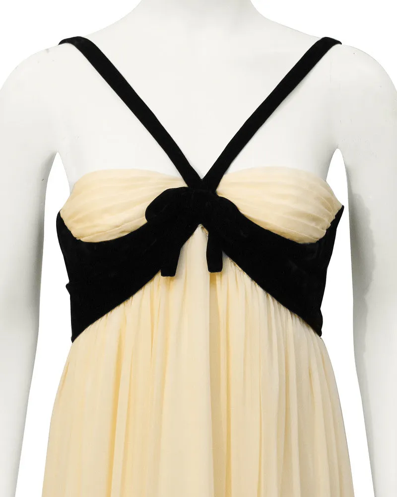 Cream and black velvet gown