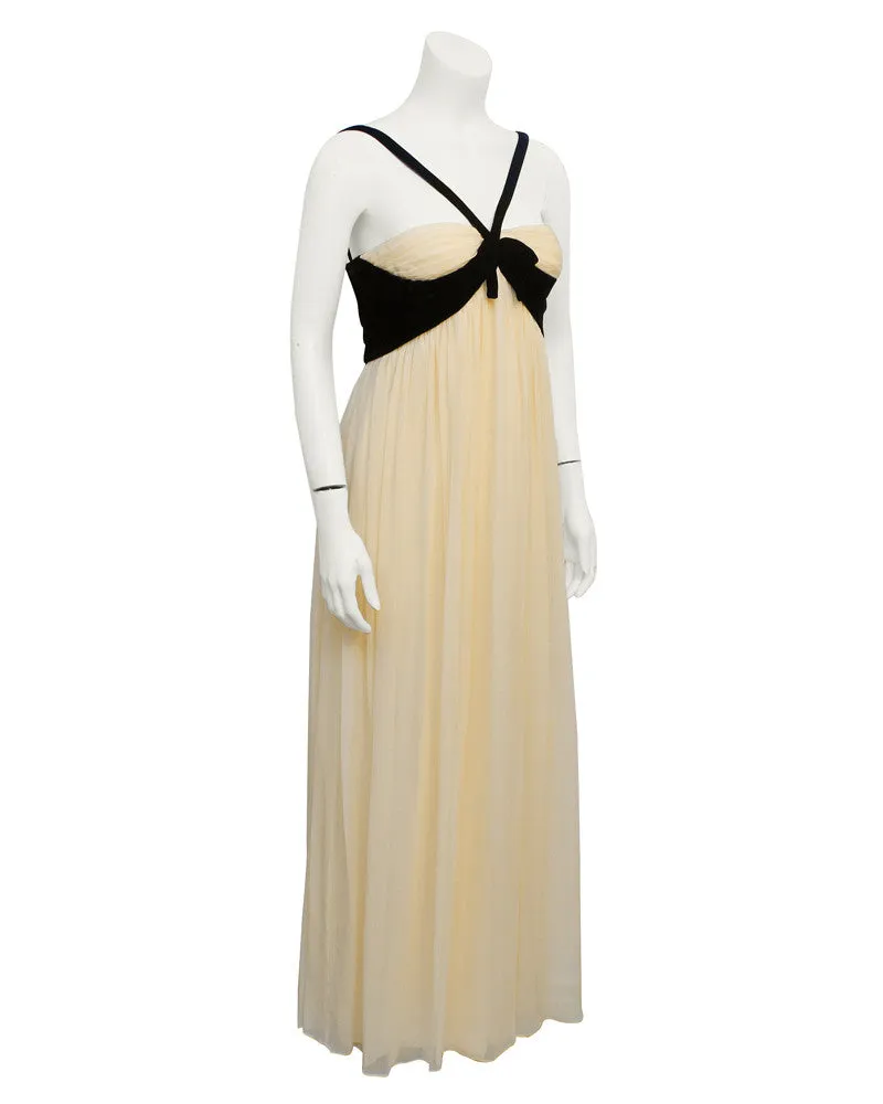 Cream and black velvet gown