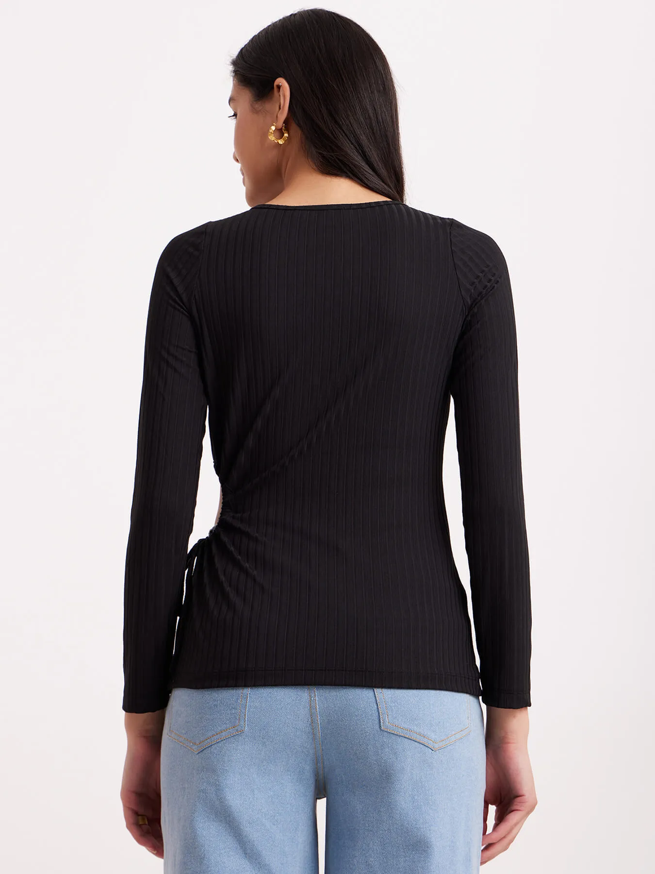 Cutout Rib Knit Top - Black