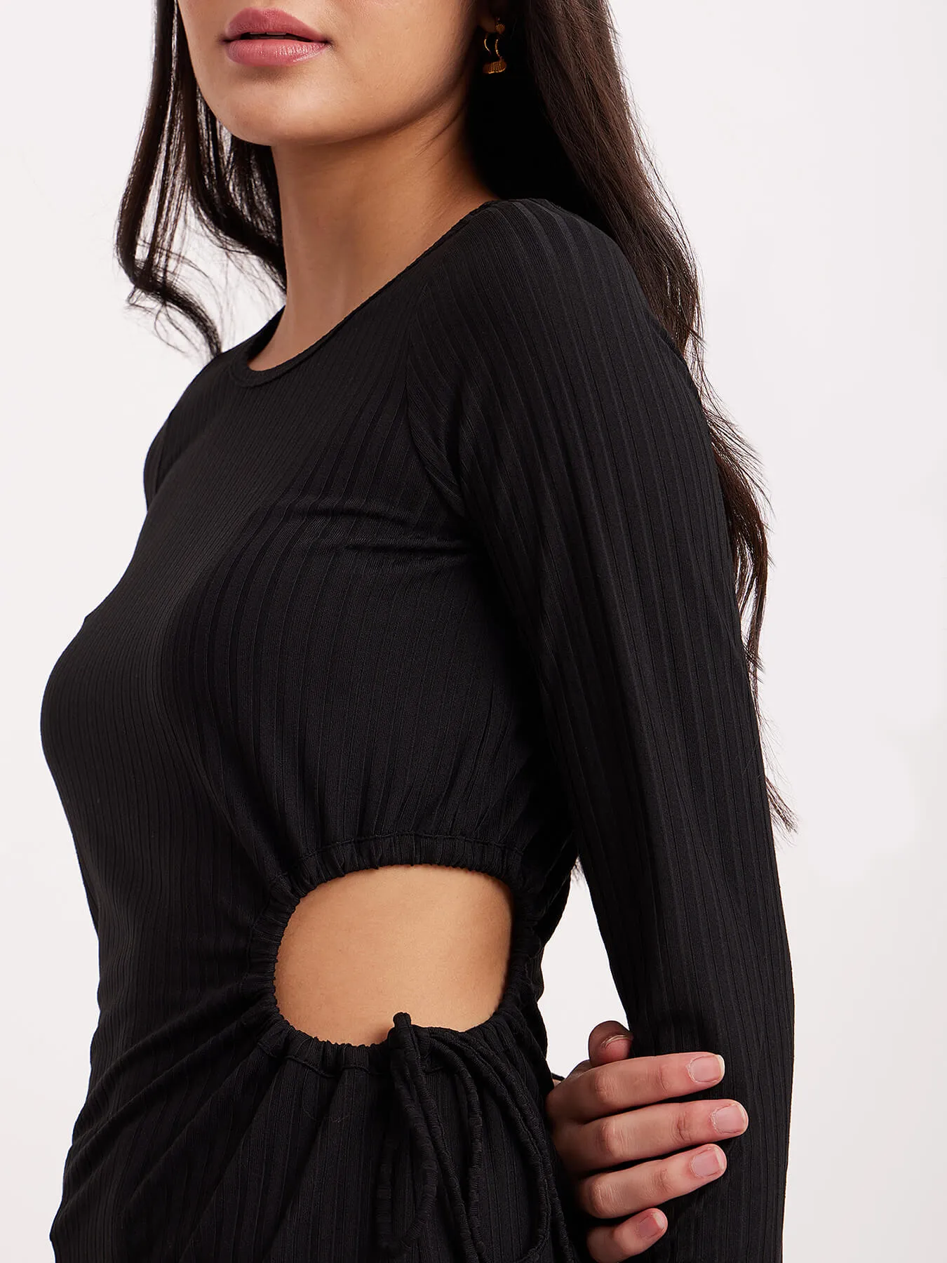 Cutout Rib Knit Top - Black