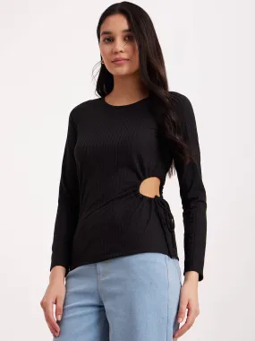 Cutout Rib Knit Top - Black