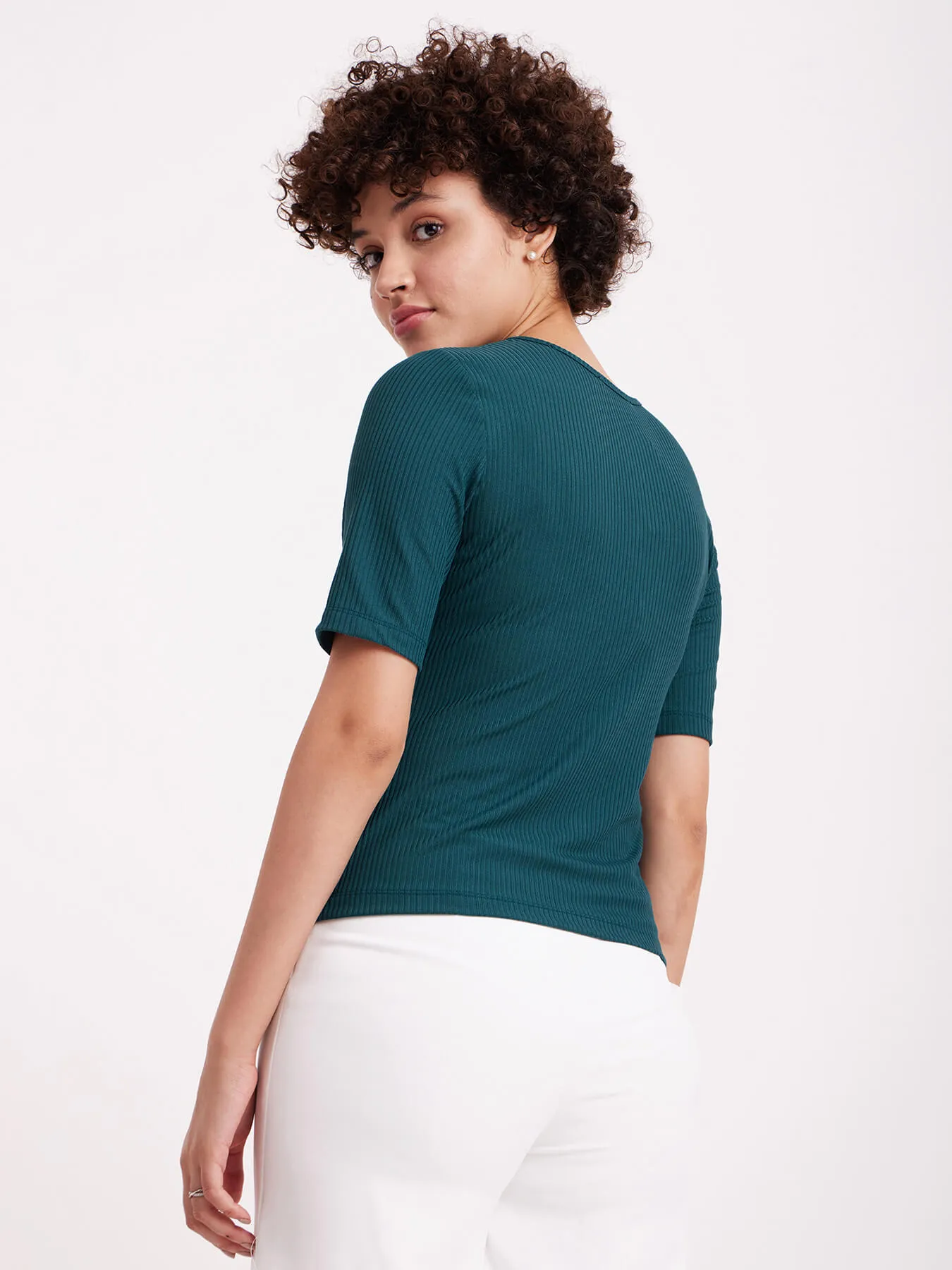 Cutout Rib Knit Top - Green