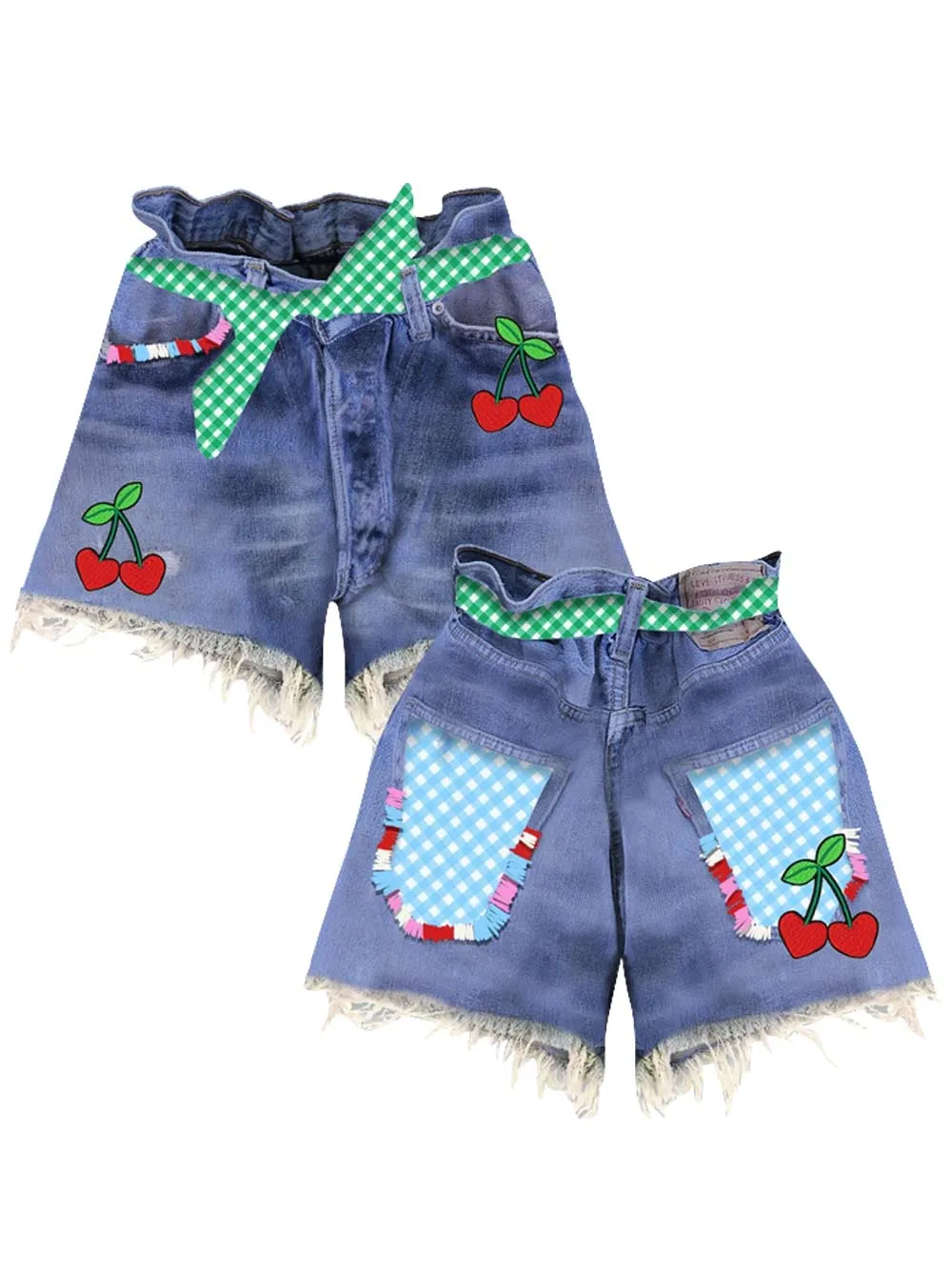 Denim Cherry Vichy Shorts